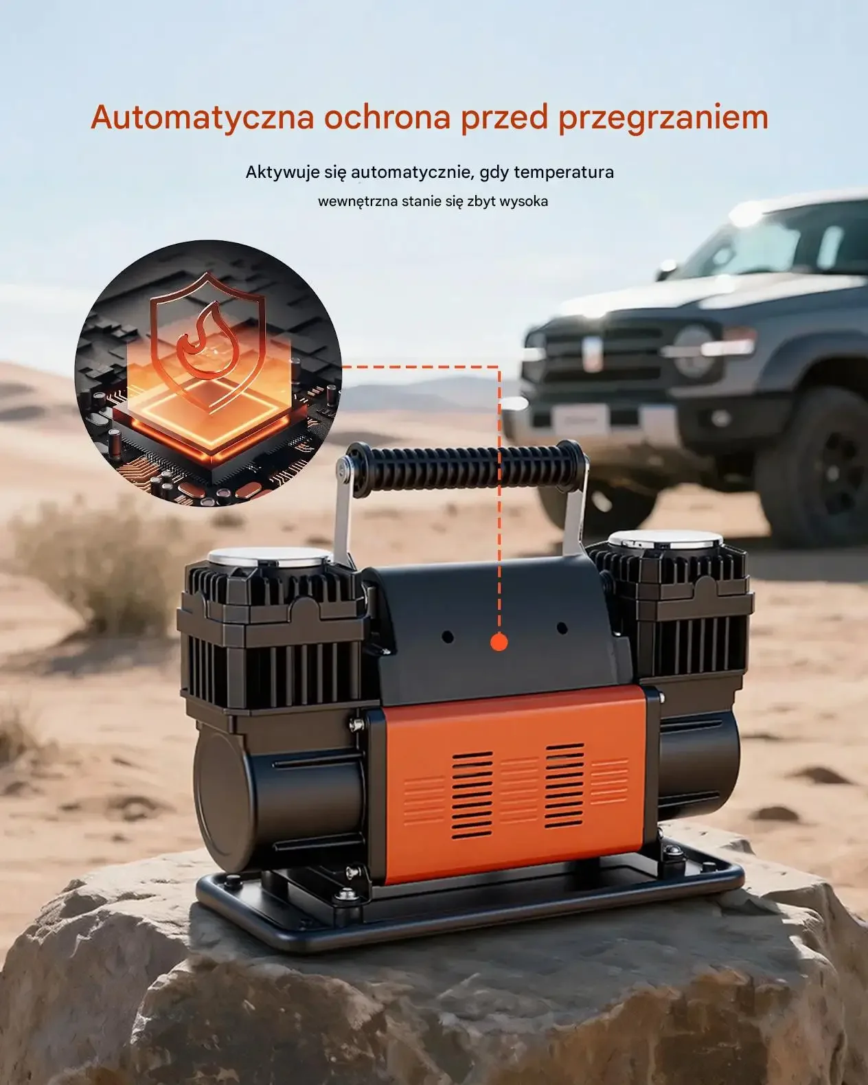 Kompresor samochodowy 12V 150 PSI 300 l/min dwutłokowy do opon auto 4x4 SUV - obrazek 5