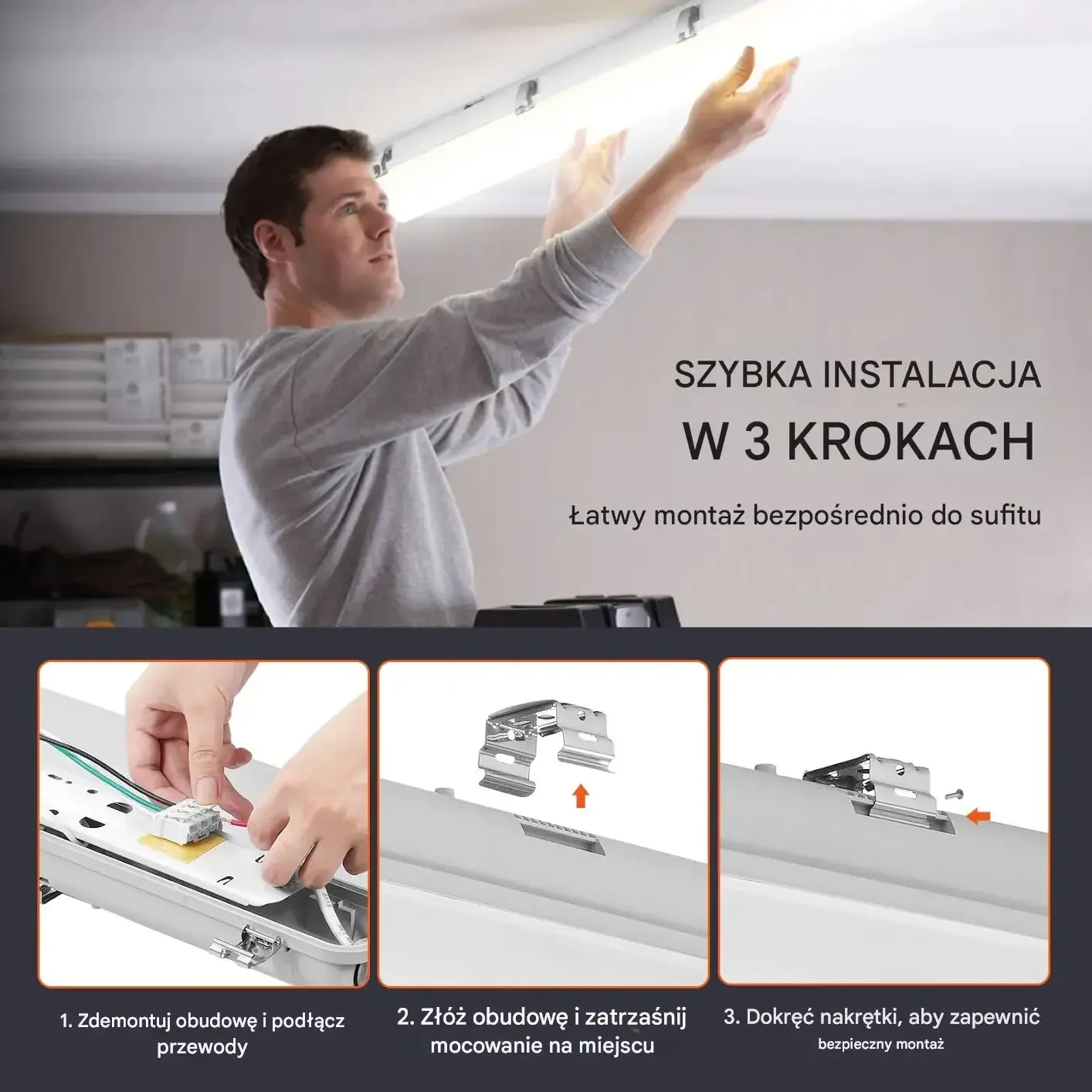 Lampa LED hermetyczna 120cm IP65 40-60W 5000K 4 szt do garażu - obrazek 4