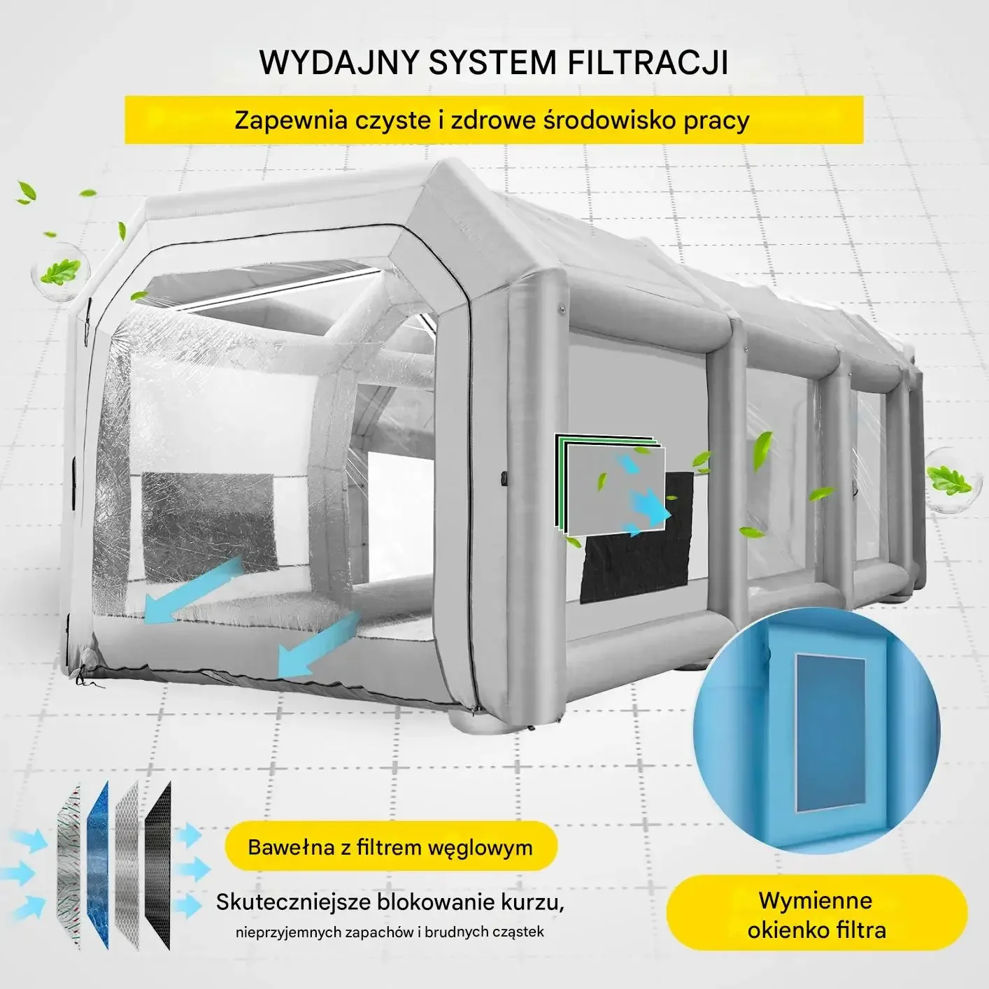 Dmuchana kabina lakiernicza 12x5m z wentylatorami i filtrem do auta - obrazek 5