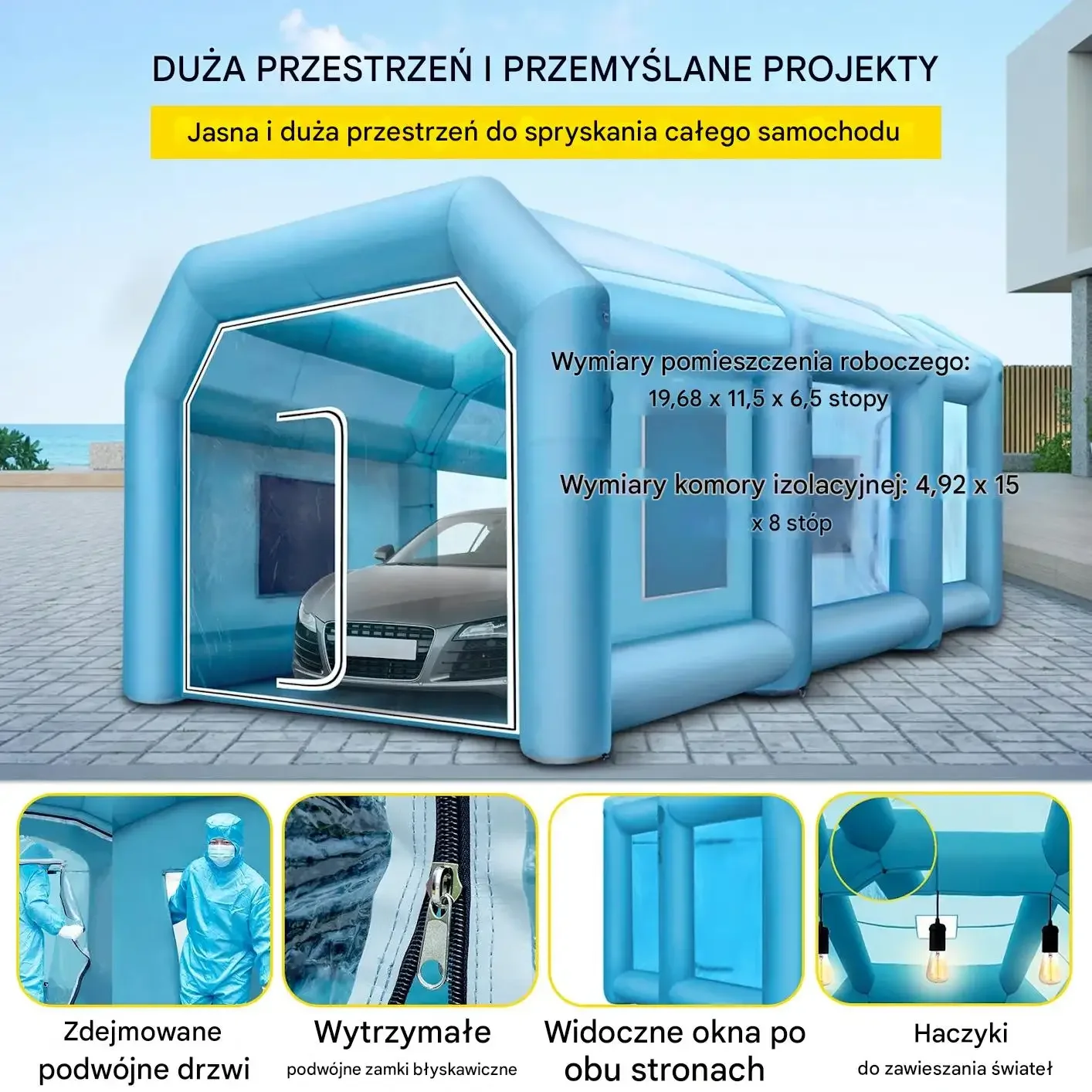 Namiot lakierniczy dmuchany kabina 8x4,5m 2 dmuchawy lakierowanie auta - obrazek 4