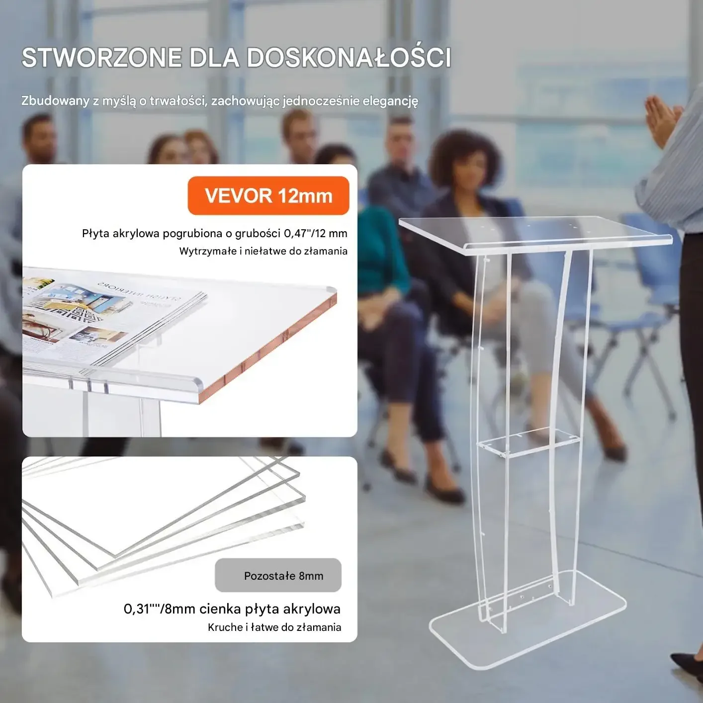 Mównica akrylowa pulpit 119 cm przezroczysta półka do kościoła szkoły - obrazek 4