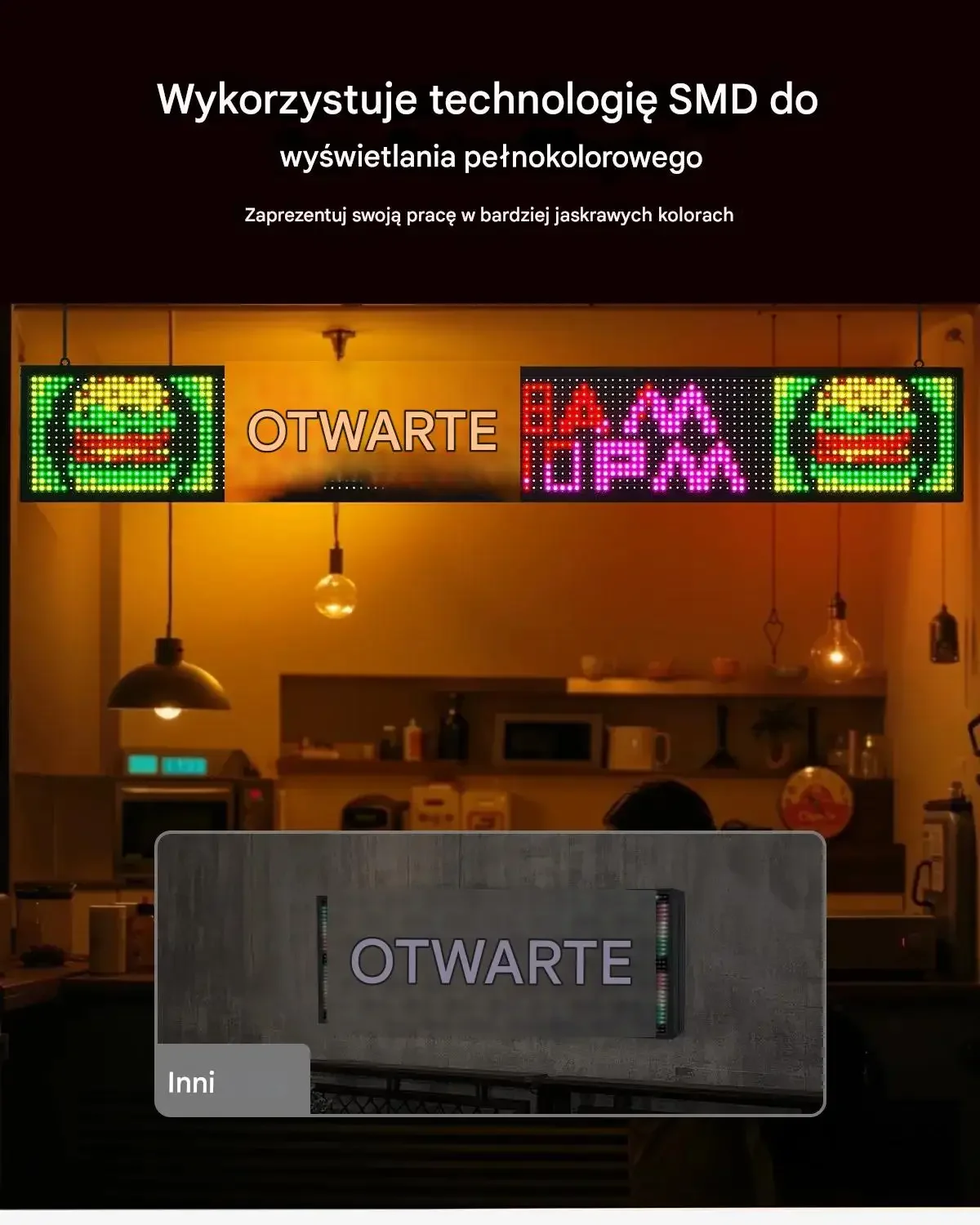 Tablica LED programowalna RGB 132x20cm cm Bluetooth tekst GIF reklama sklep - obrazek 2