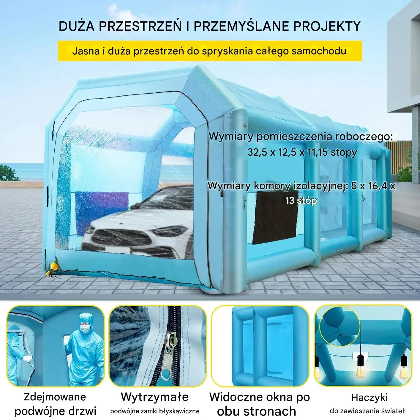 Dmuchana kabina lakiernicza 12x5m z wentylatorami i filtrem do auta - obrazek 4