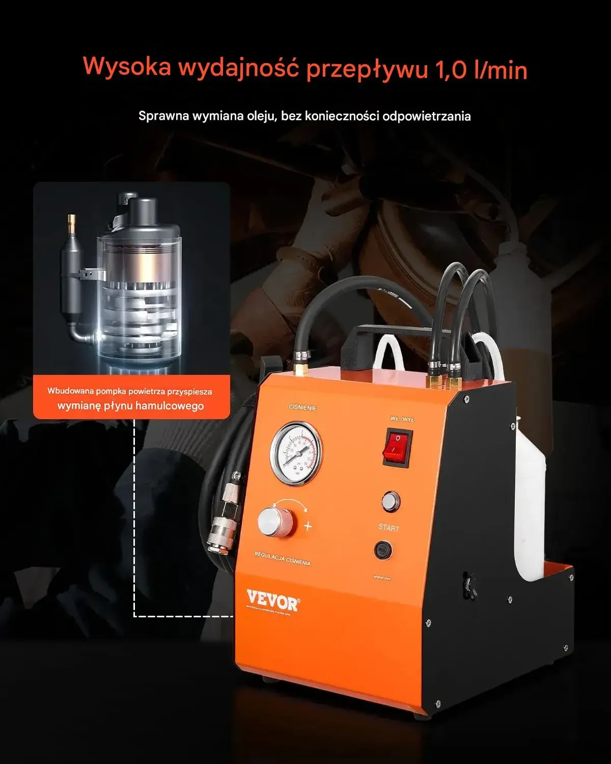 Odpowietrznik hamulców elektryczny 220V z manometrem zestaw - obrazek 2