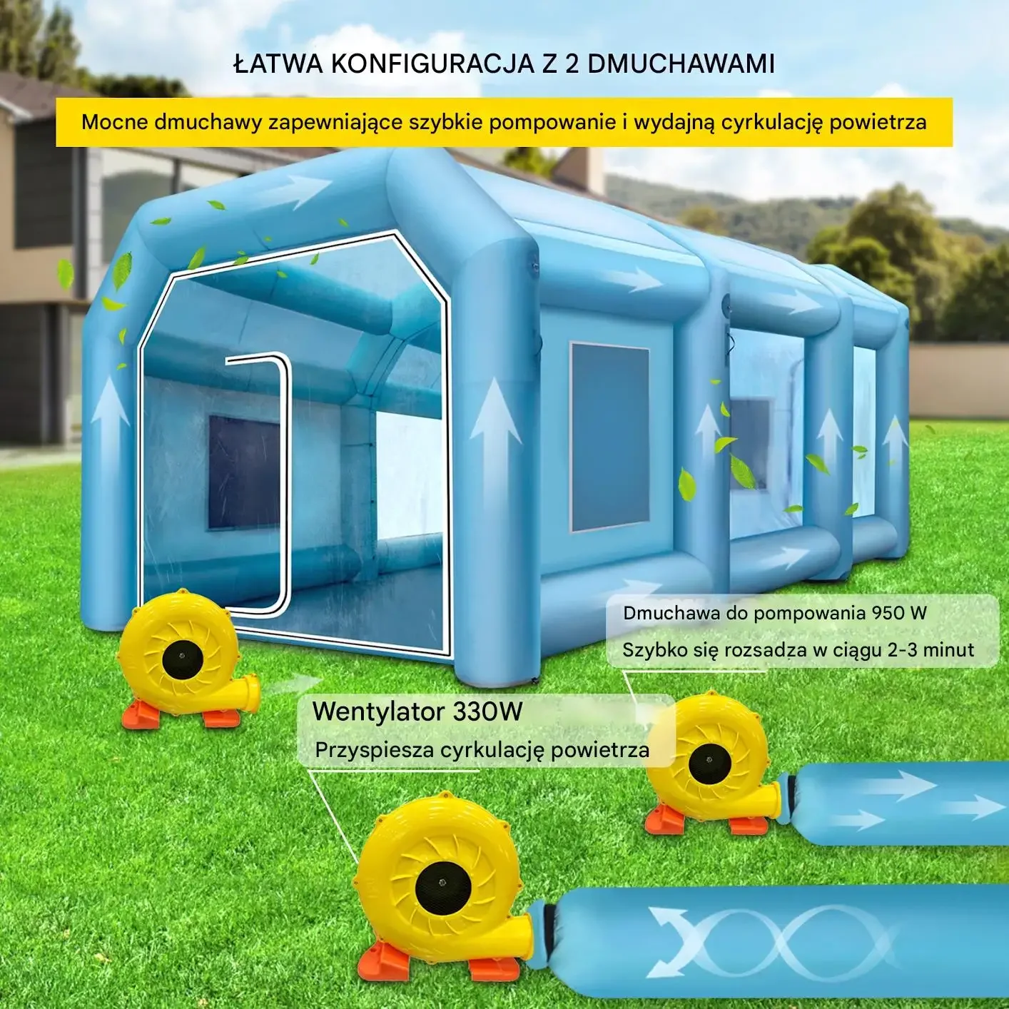 Namiot lakierniczy dmuchany kabina 8x4,5m 2 dmuchawy lakierowanie auta - obrazek 6