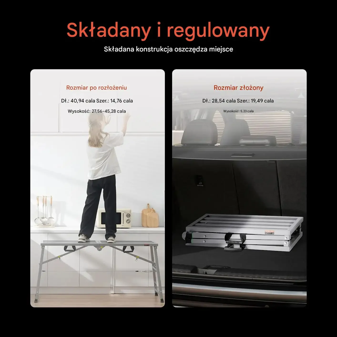 Podest roboczy regulowany 360kg składany stalowy malowanie - obrazek 4