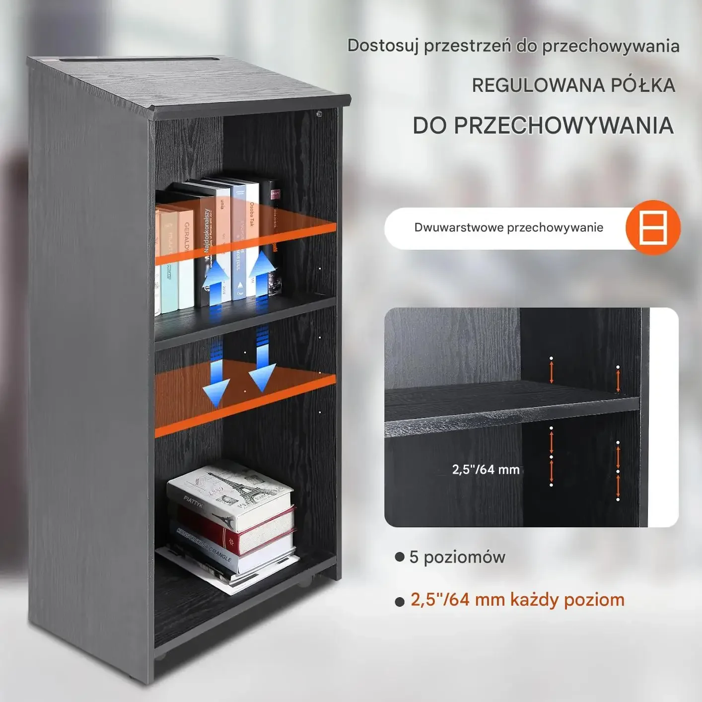 Mównica pulpit stojący 119 cm półki kółka drewniana do szkoły biura - obrazek 6