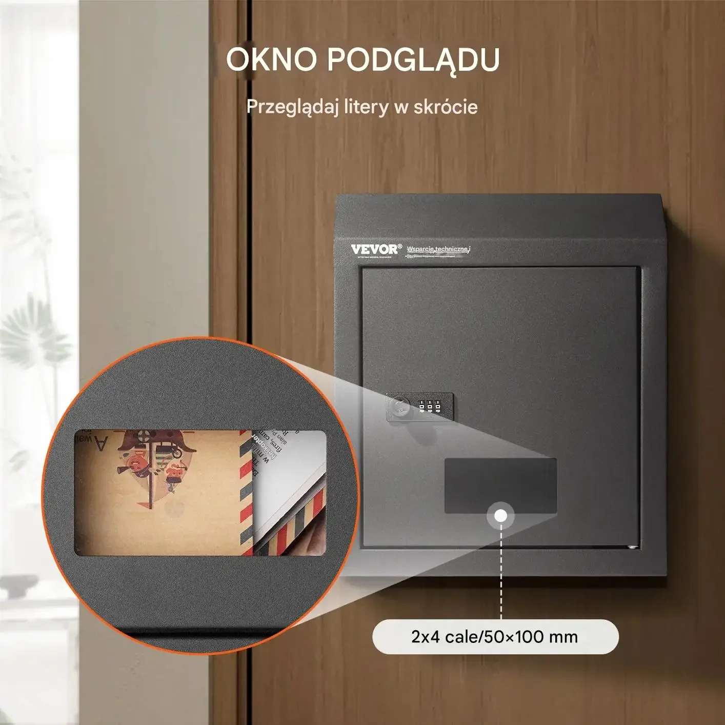 Skrzynka pocztowa na drzwi z szyfrem 30,5x15,5x36 cm stalowa czarna - obrazek 6