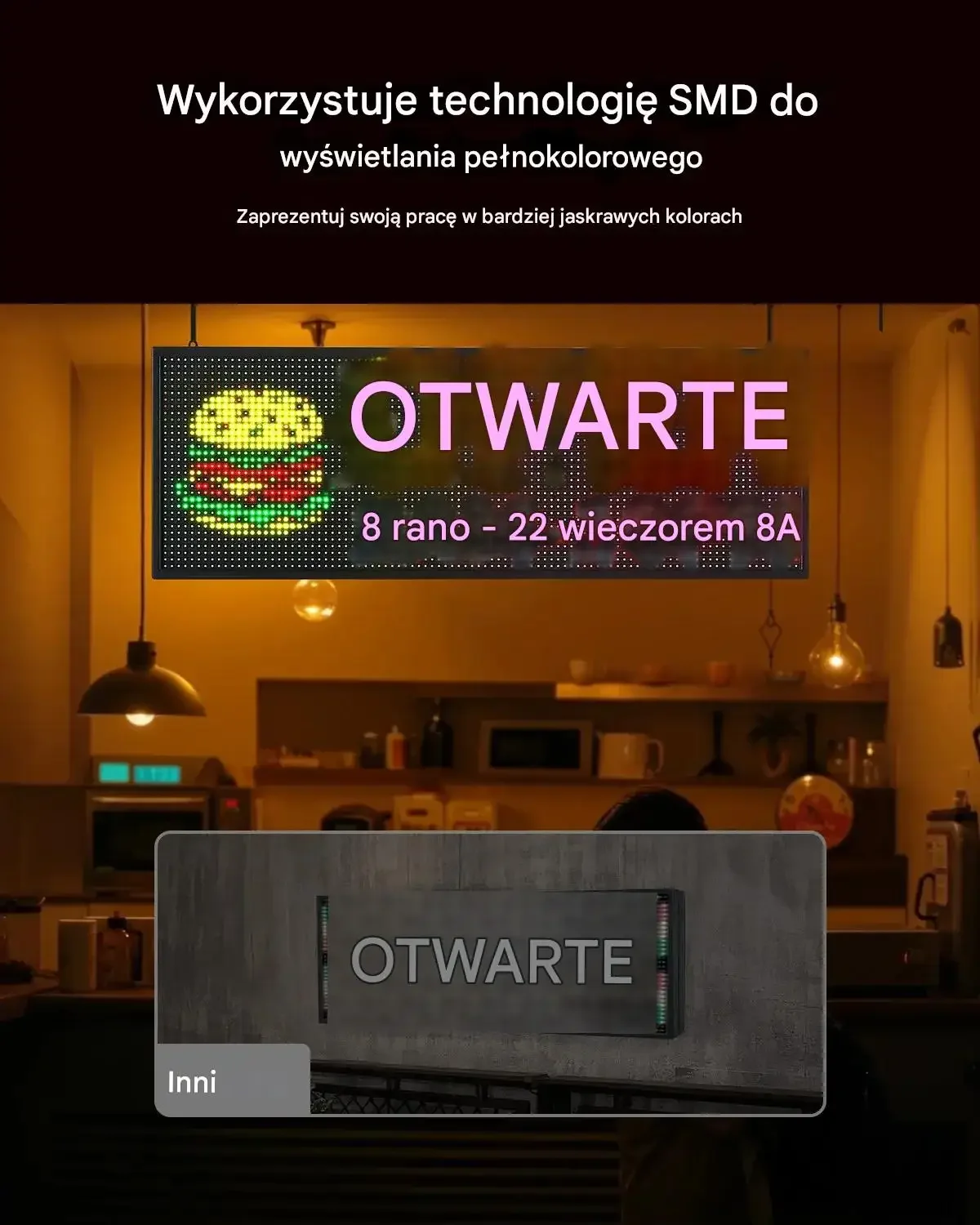 Tablica LED programowalna RGB 100x35 cm Bluetooth tekst GIF reklama sklep - obrazek 2