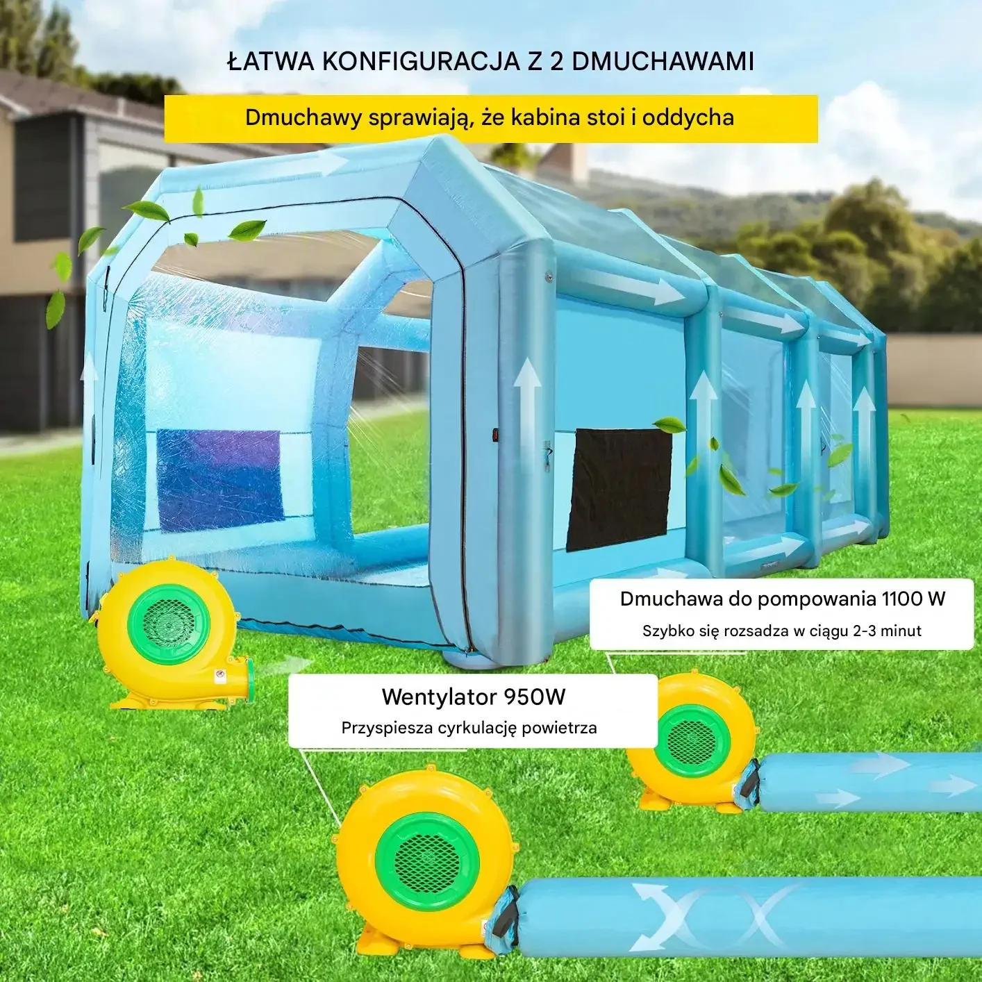 Dmuchana kabina lakiernicza 12x5m z wentylatorami i filtrem do auta - obrazek 6