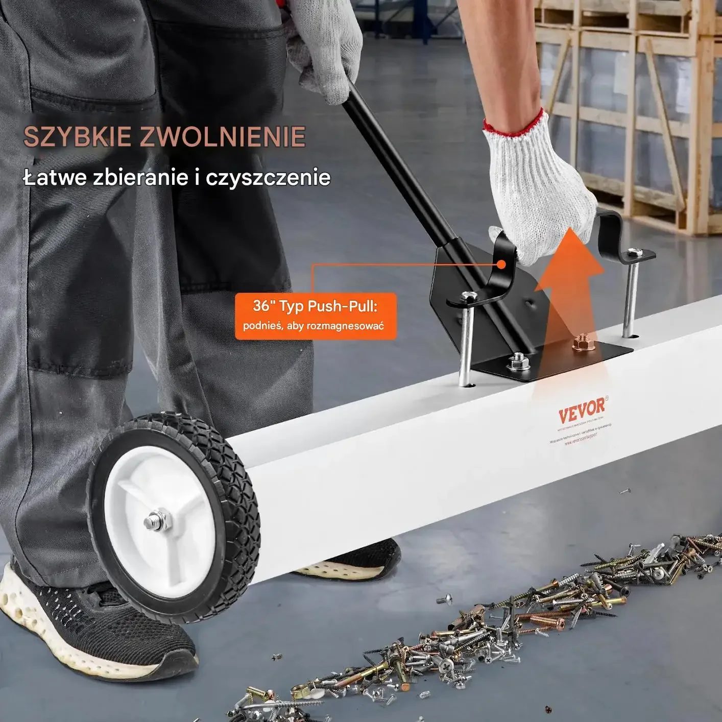 Zamiatarka magnetyczna 91cm na kółkach teleskopowa warsztat - obrazek 5