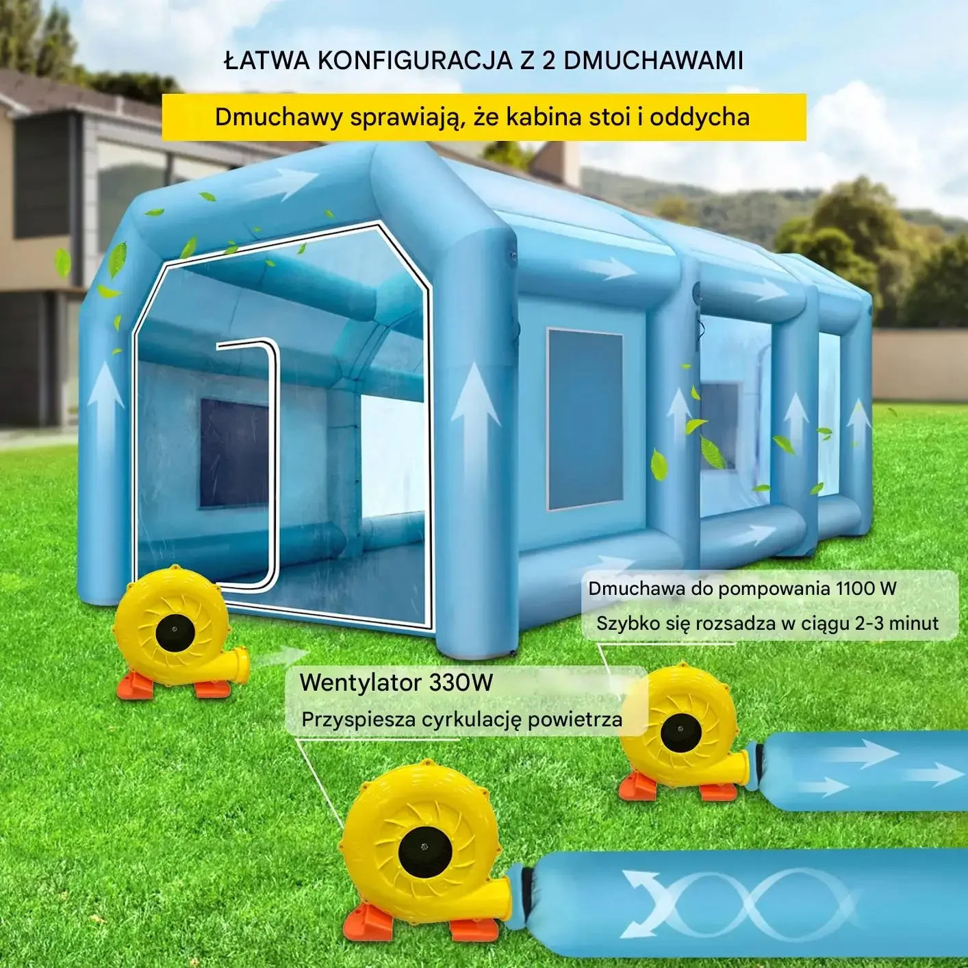 Namiot lakierniczy dmuchany 8x4m 2 dmuchawy Oxford lakierowanie auta - obrazek 6