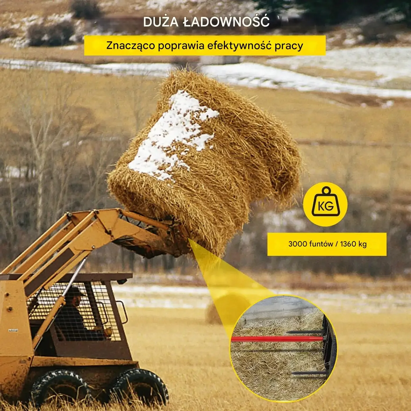 Widły do bel siana 125 cm 1360 kg 2 stabilizatory do ładowacza - obrazek 4