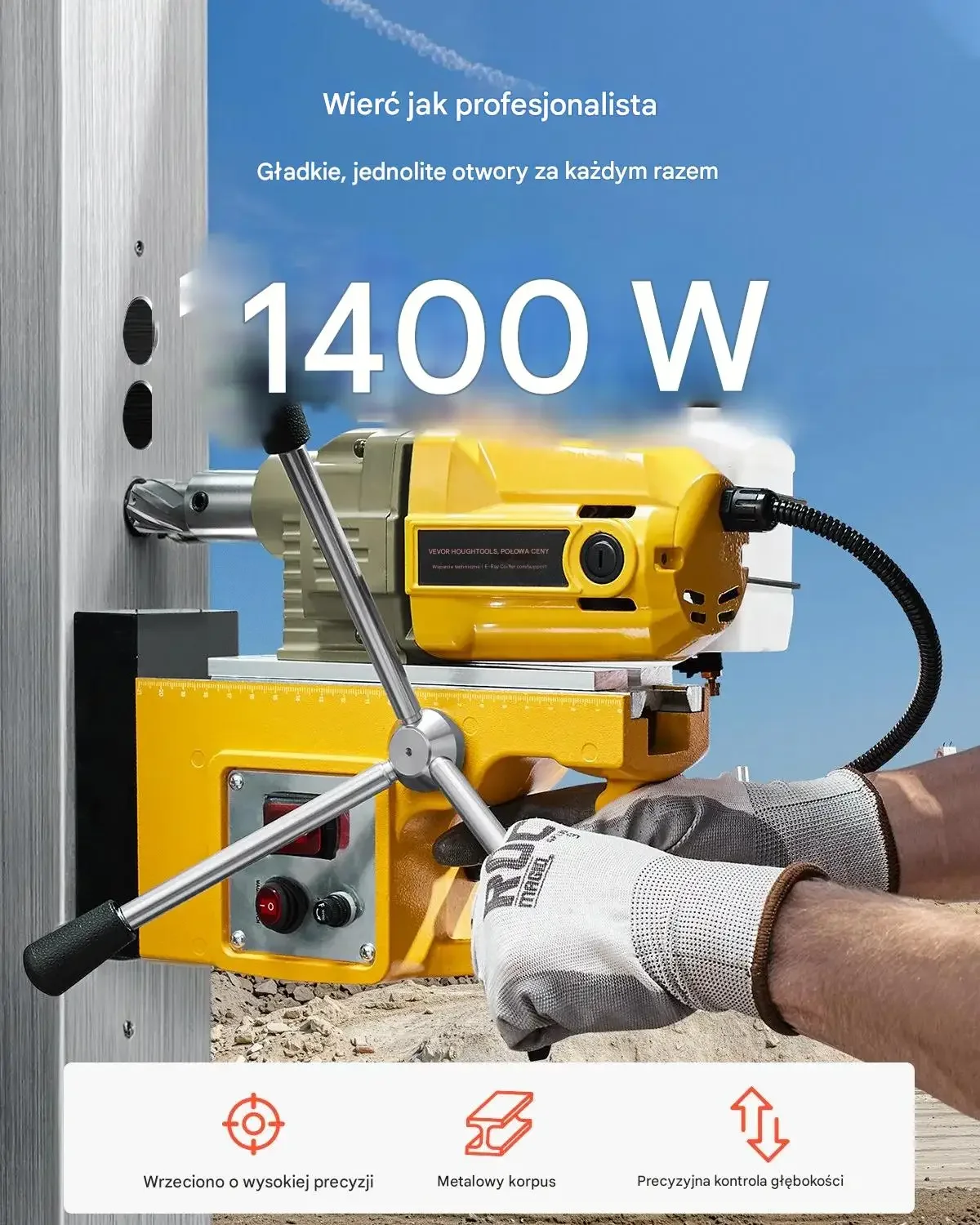 Wiertarka magnetyczna 1400W 800 RPM zestaw otwornic do metalu - obrazek 2