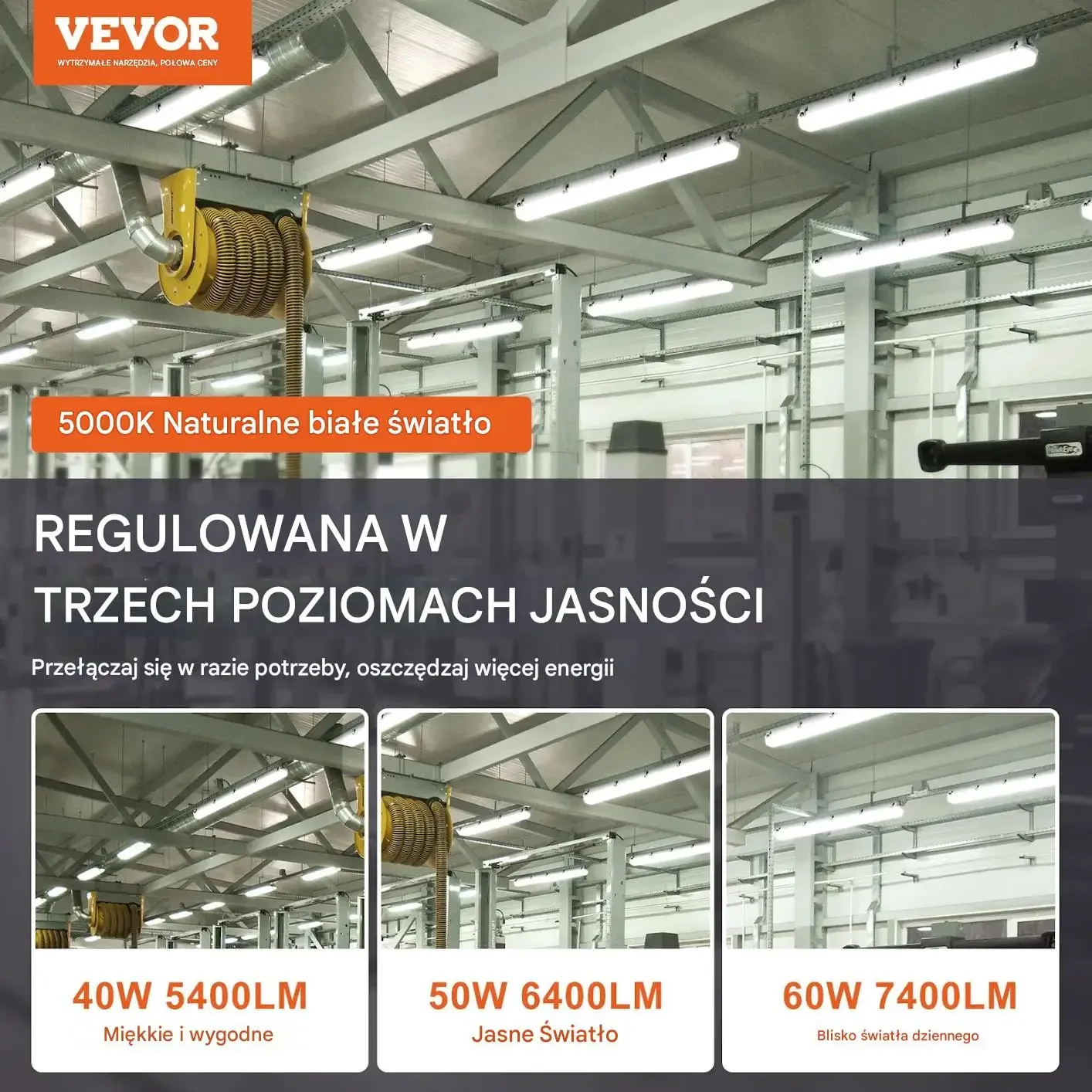 Lampa LED hermetyczna 120cm IP65 40-60W 5000K 4 szt do garażu - obrazek 2