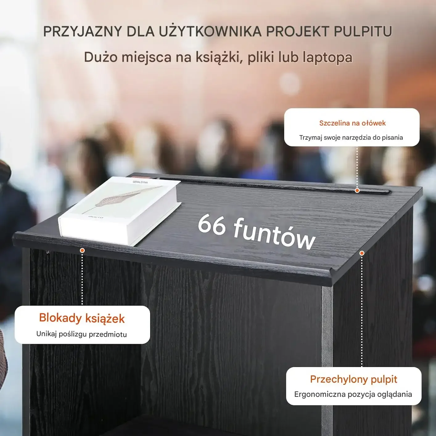 Mównica pulpit stojący 119 cm półki kółka drewniana do szkoły biura - obrazek 5