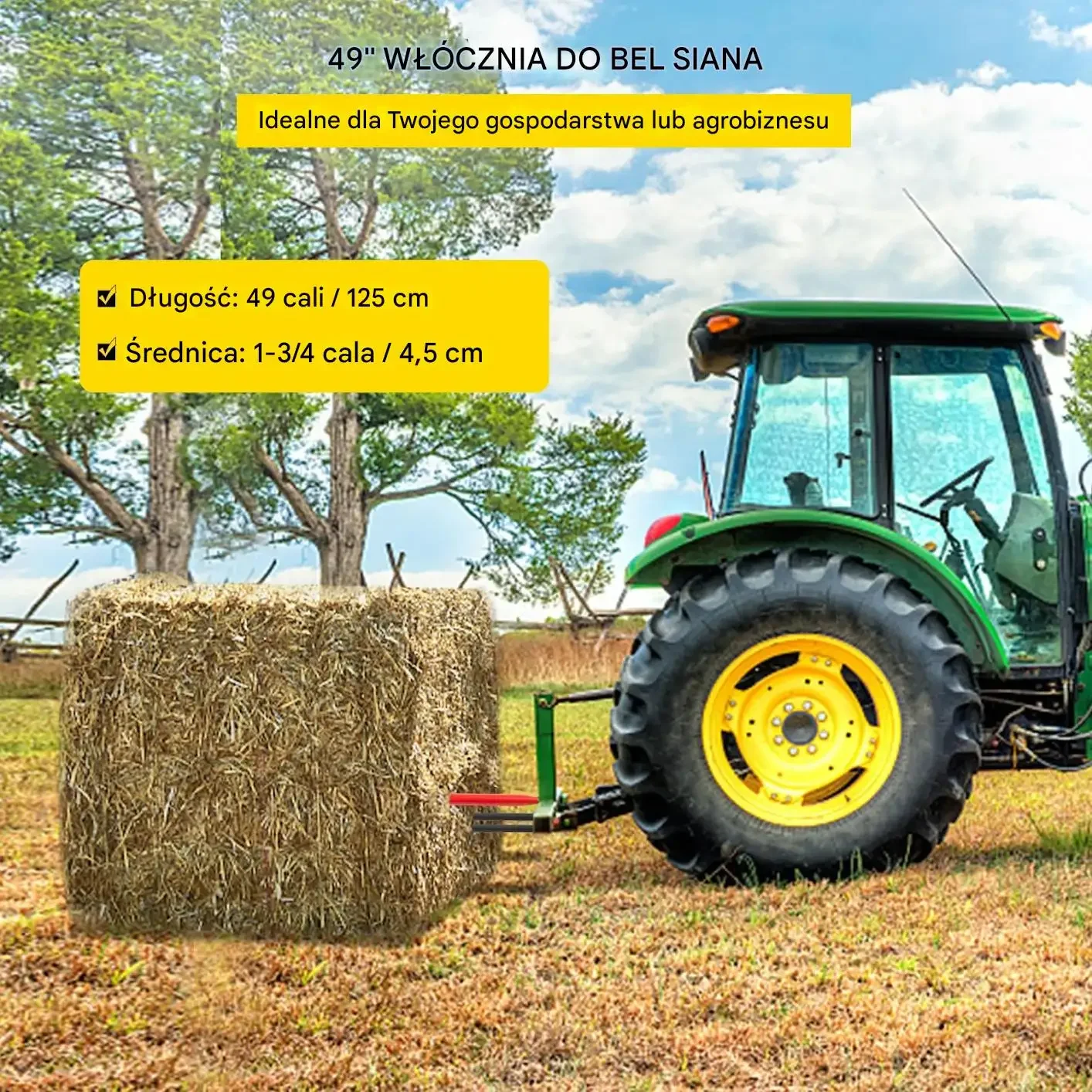 Widły do bel siana 125 cm 1360 kg 2 stabilizatory do ładowacza - obrazek 2