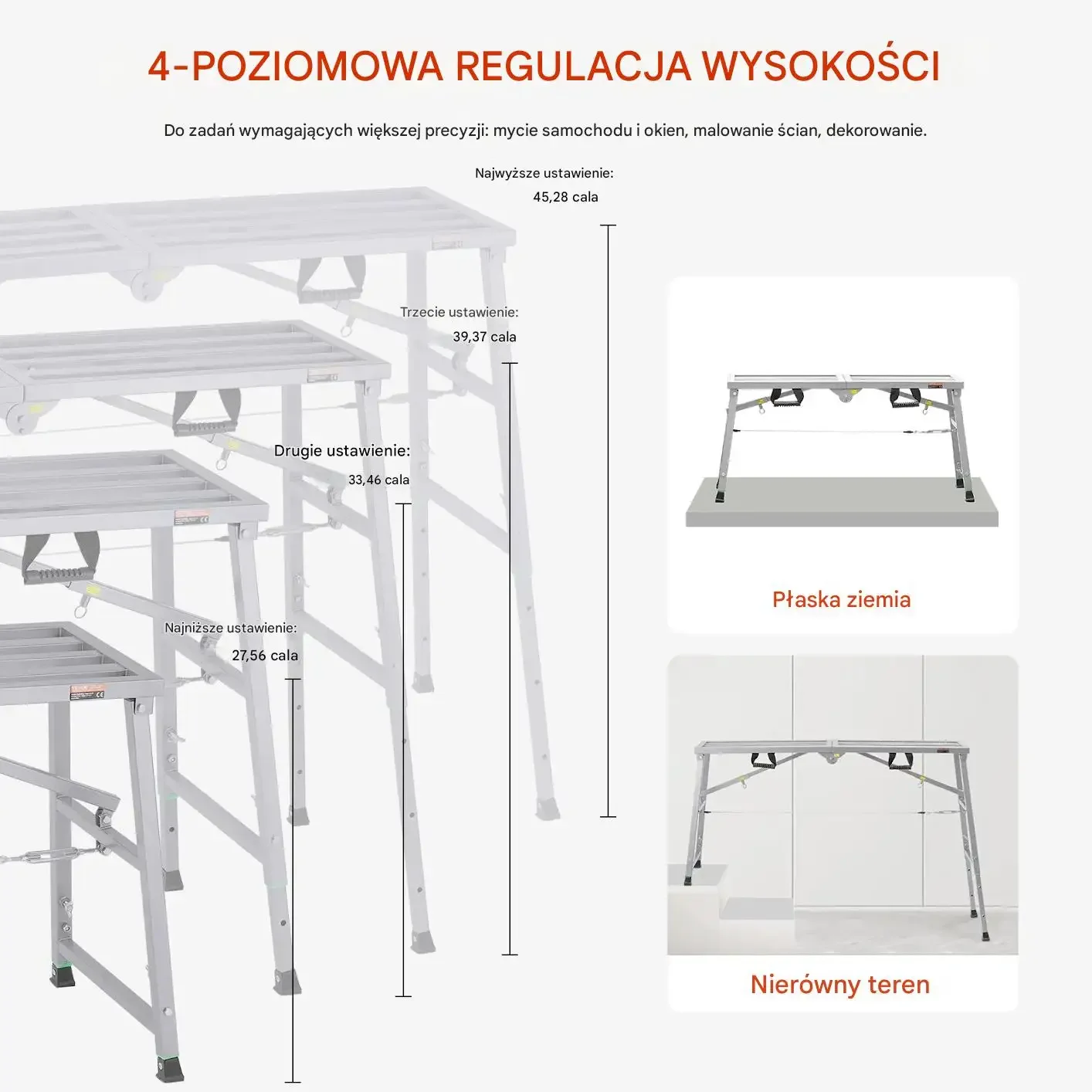 Podest roboczy regulowany 360kg składany stalowy malowanie - obrazek 6