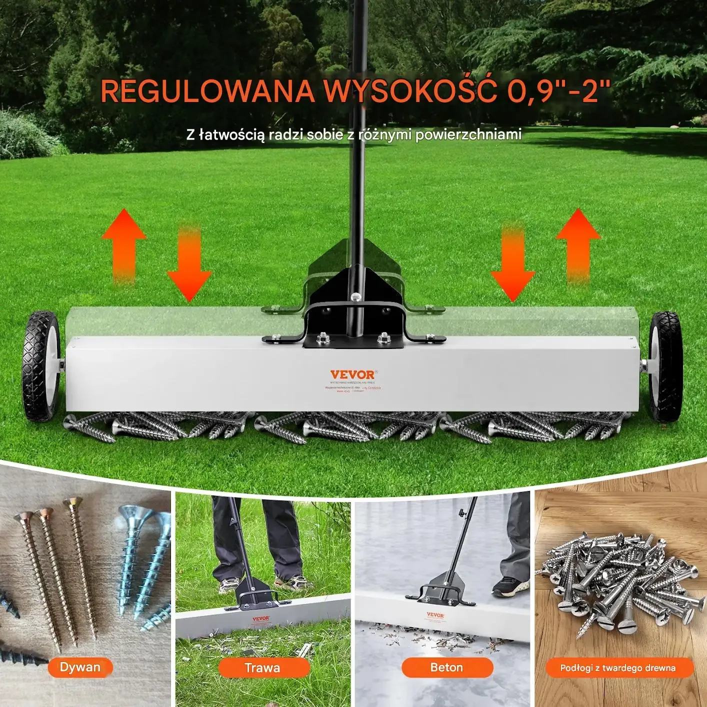 Zamiatarka magnetyczna 91cm na kółkach teleskopowa warsztat - obrazek 3