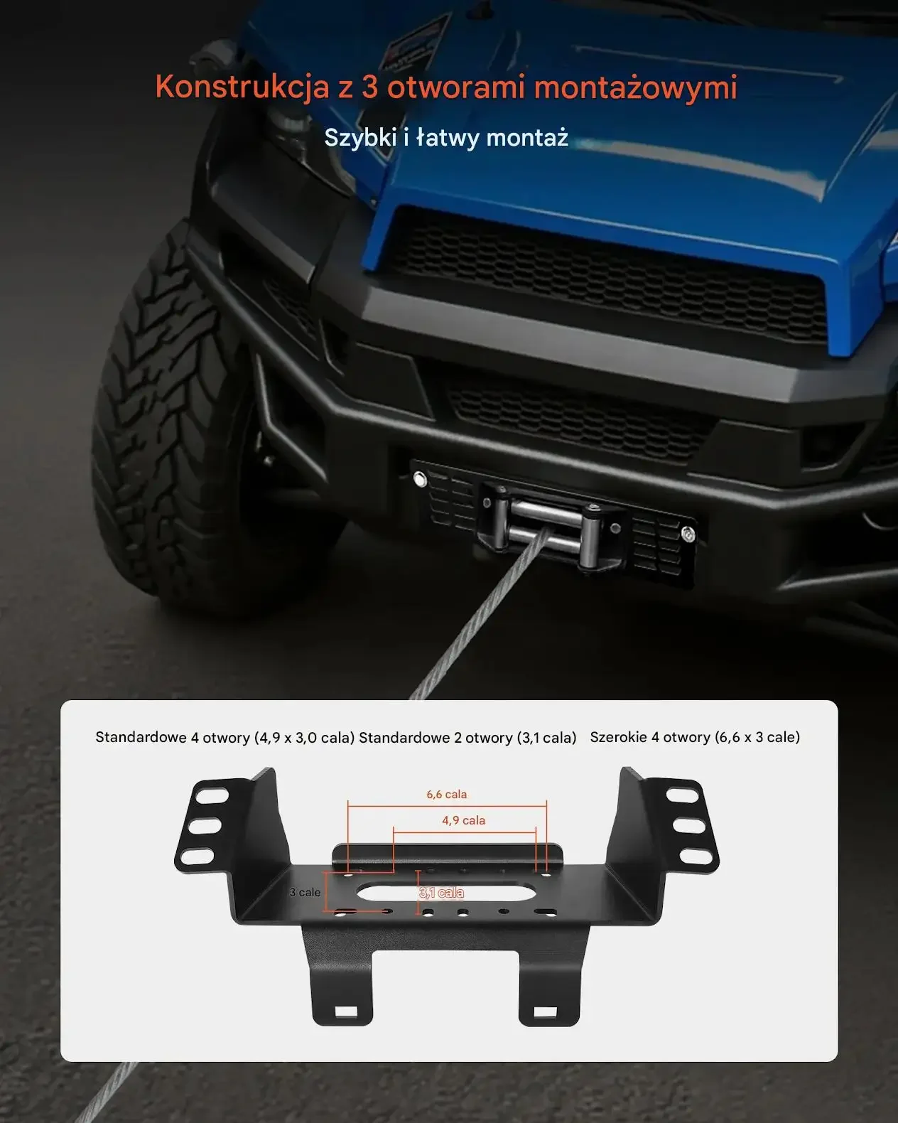 Uchwyt wyciągarki do haka 900-1600 kg stalowy do Polaris Ranger - obrazek 4