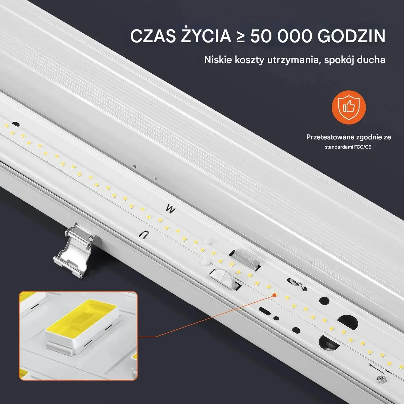 Lampa LED hermetyczna 120cm IP65 40-60W 5000K 4 szt do garażu - obrazek 5