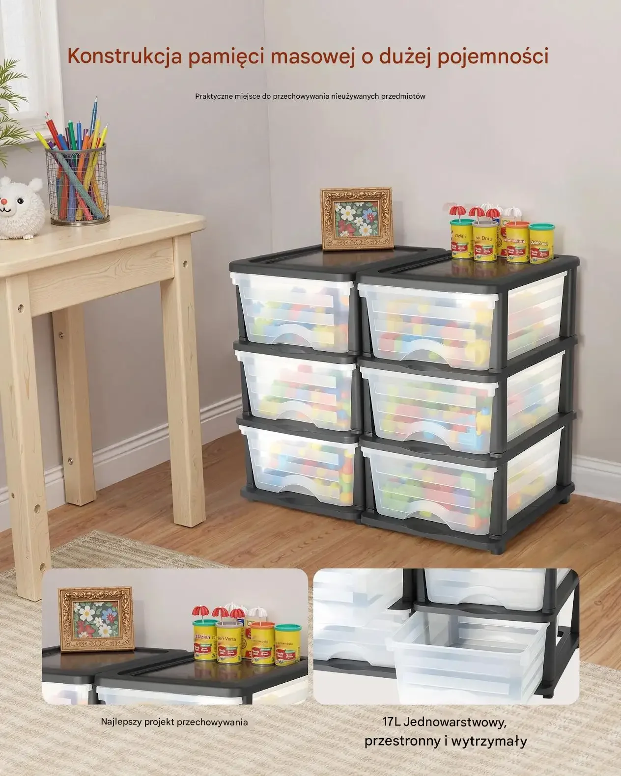 Organizer szuflady plastikowe 6 szuflad zestaw 2 szt do domu biura - obrazek 2