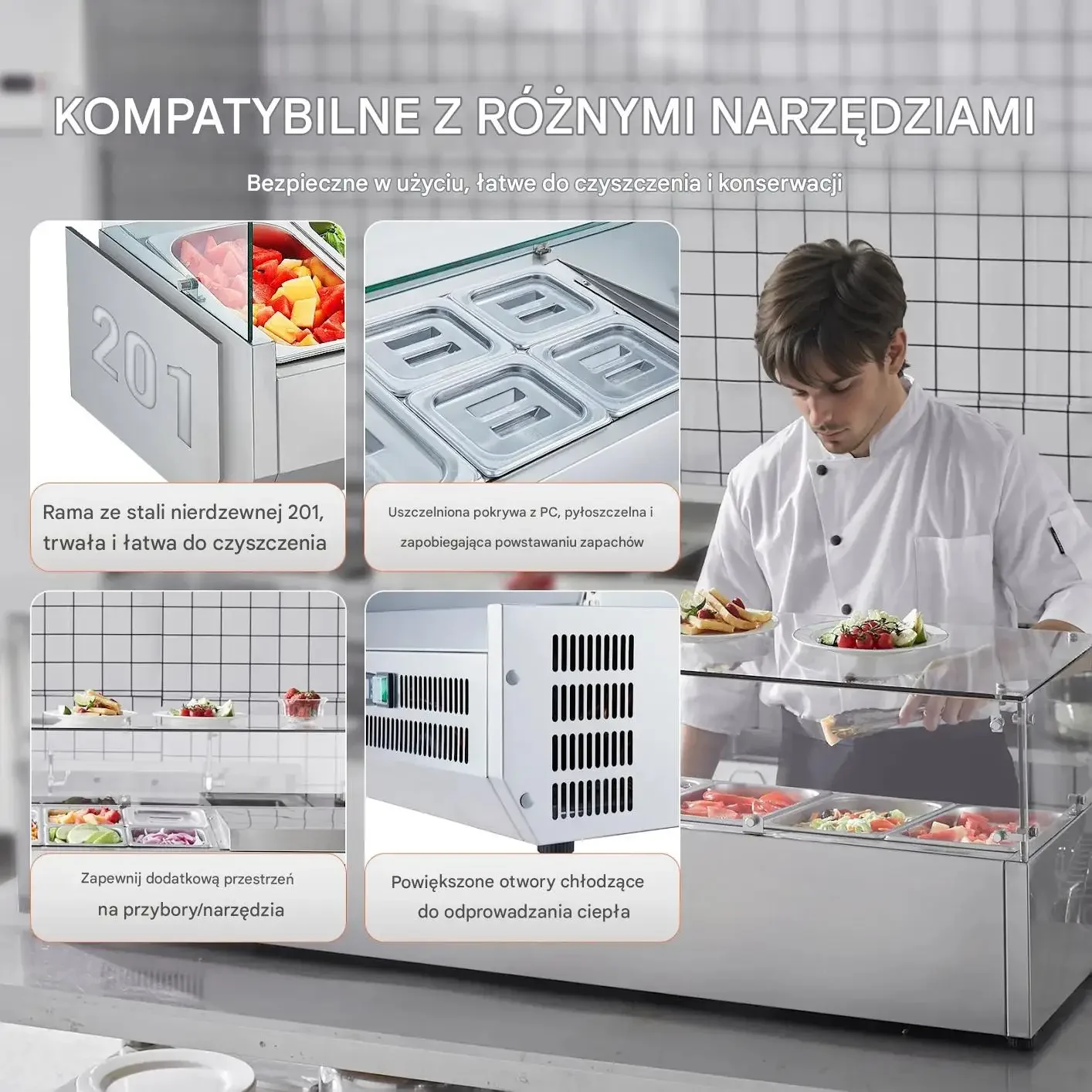 Gablota chłodnicza witryna 155W blatowa stalowa z pojemnikami bufet bar - obrazek 6