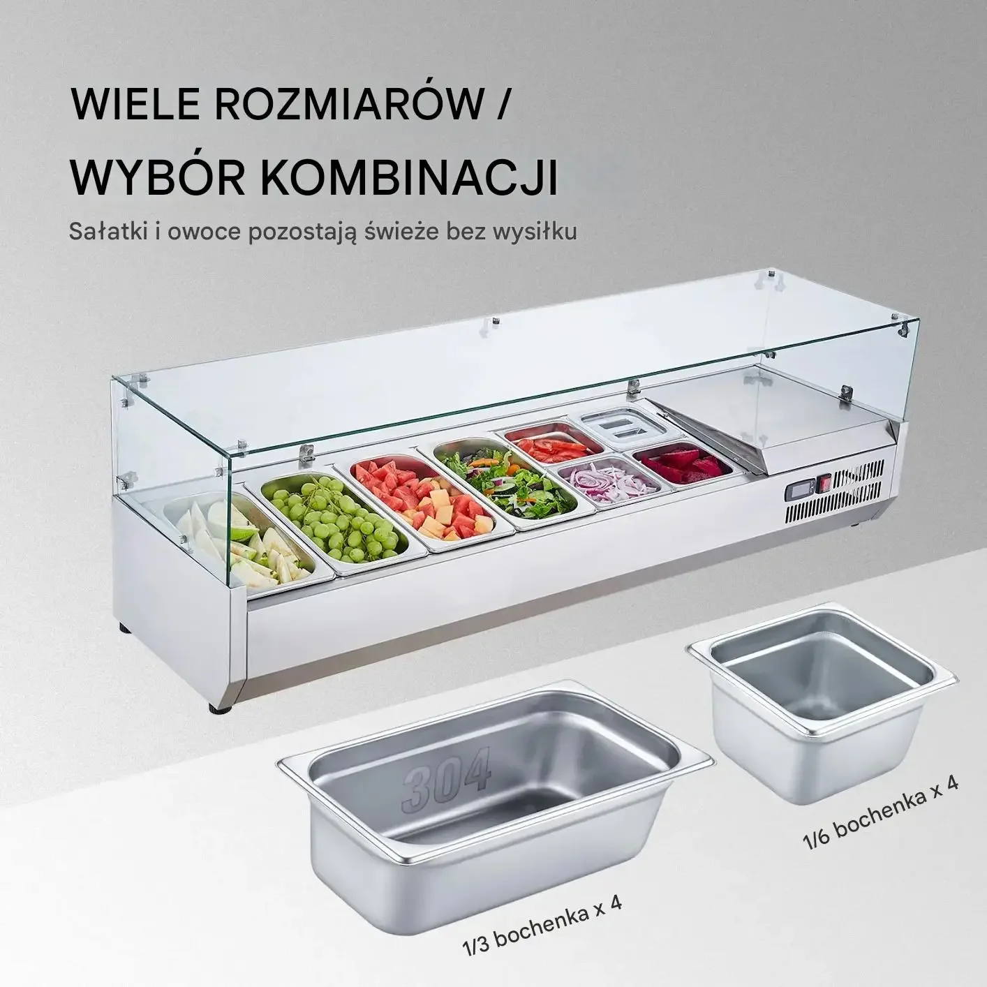 Gablota chłodnicza witryna 155W blatowa stalowa z pojemnikami bufet bar - obrazek 3