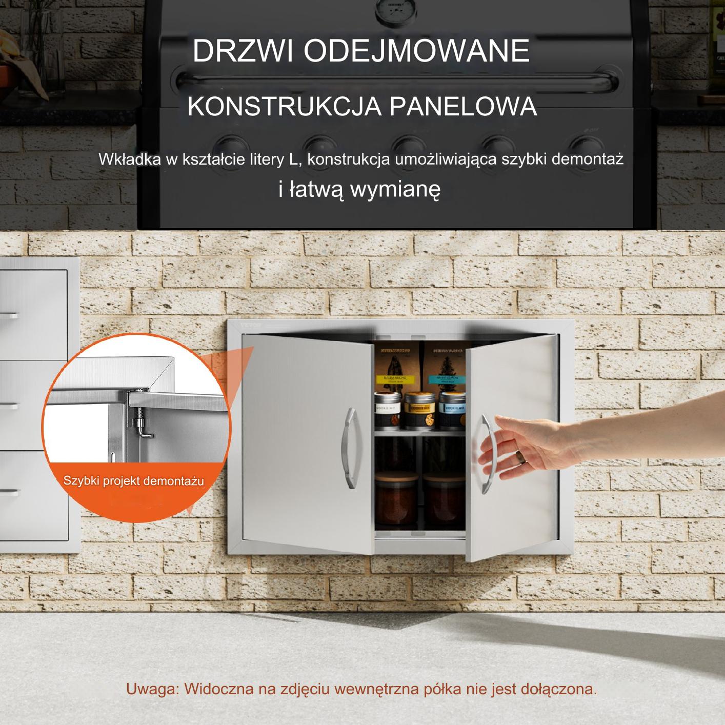 Drzwi do Grilla 711x482 Podwójne Stal Nierdzewna Uchwyty Kuchnia Zewnętrzna - obrazek 3