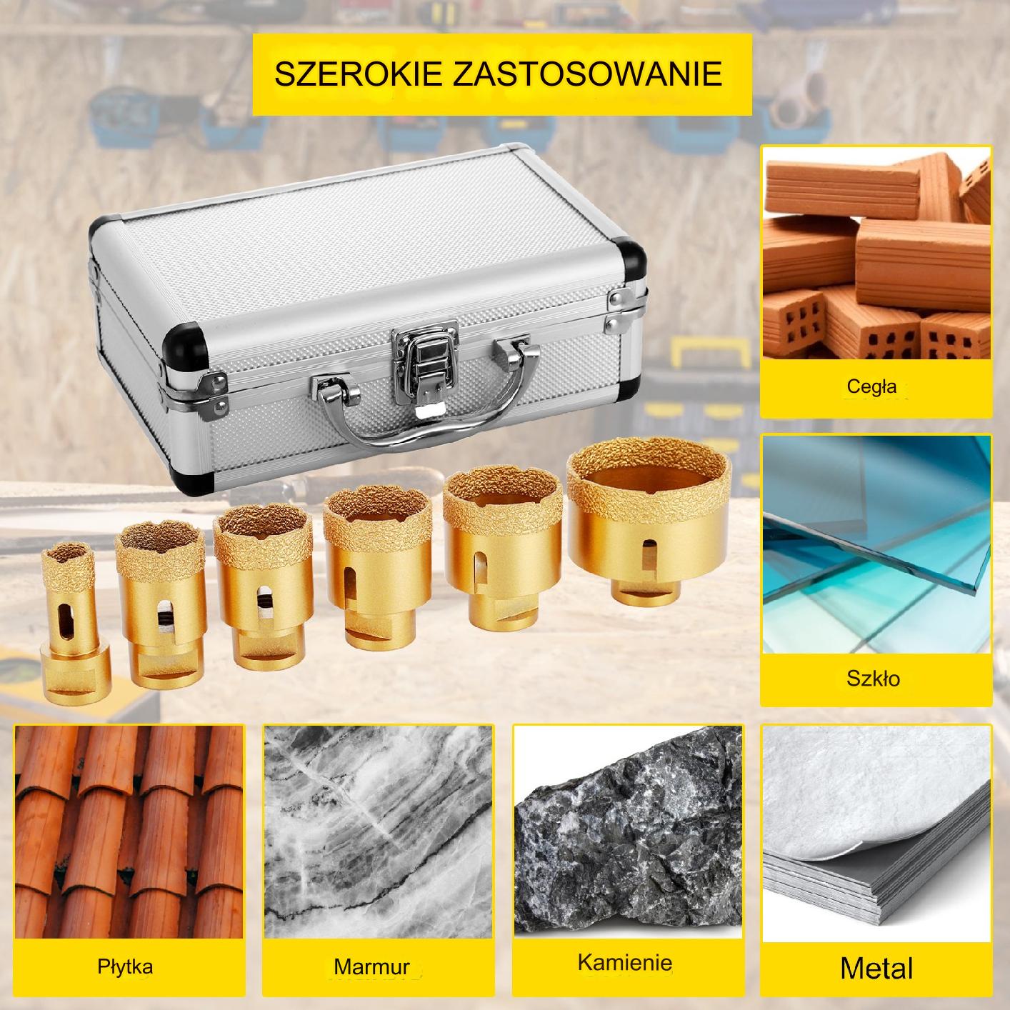 Wiertła diamentowe 6szt 20-68mm do płytek i marmuru – komplet do wiercenia - obrazek 4