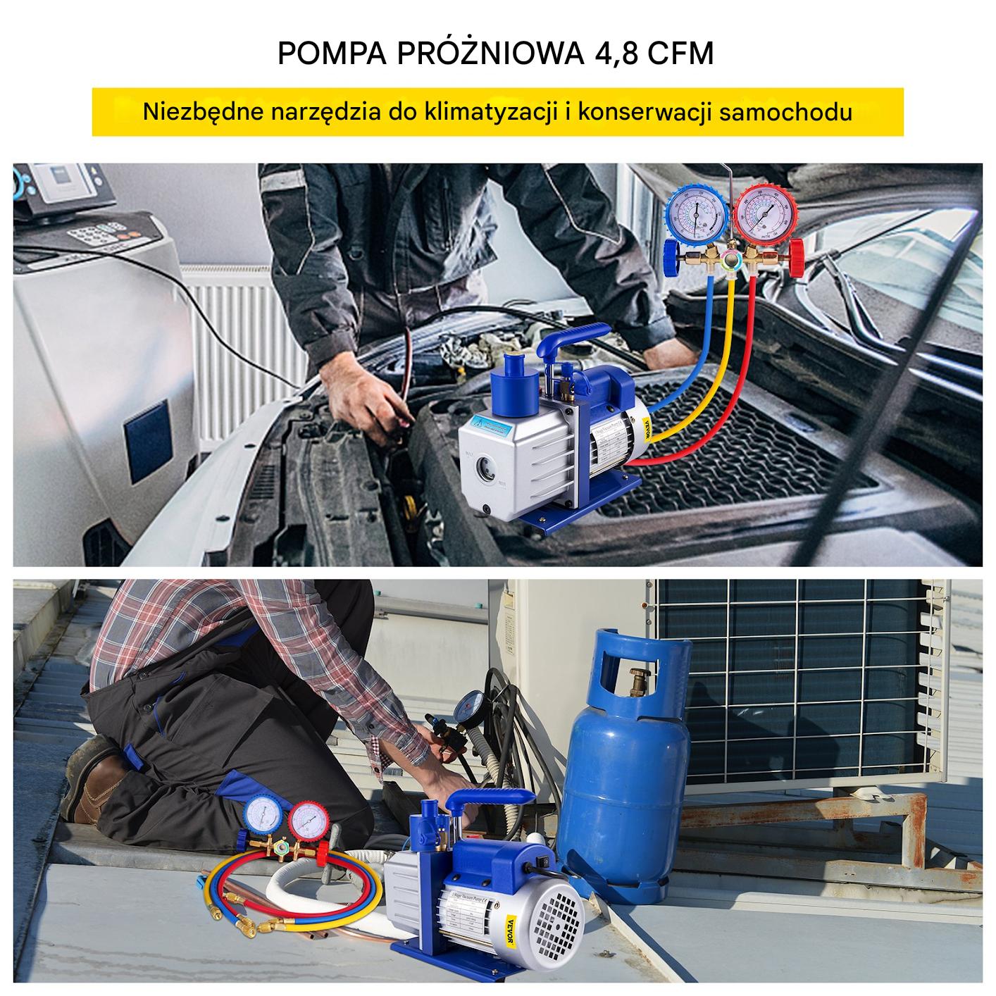 Pompa próżniowa HVAC 4,8CFM 283L/min zestaw manometrów AC - obrazek 7