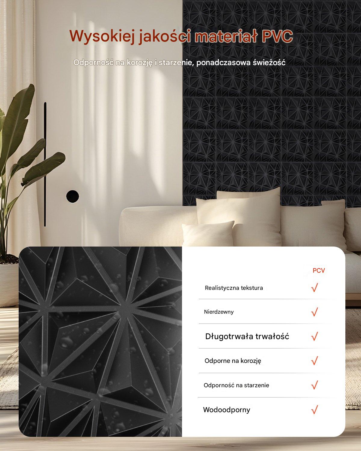 Panele Ścienne 3D - Czarne Diamenty 2.97 m² - obrazek 4