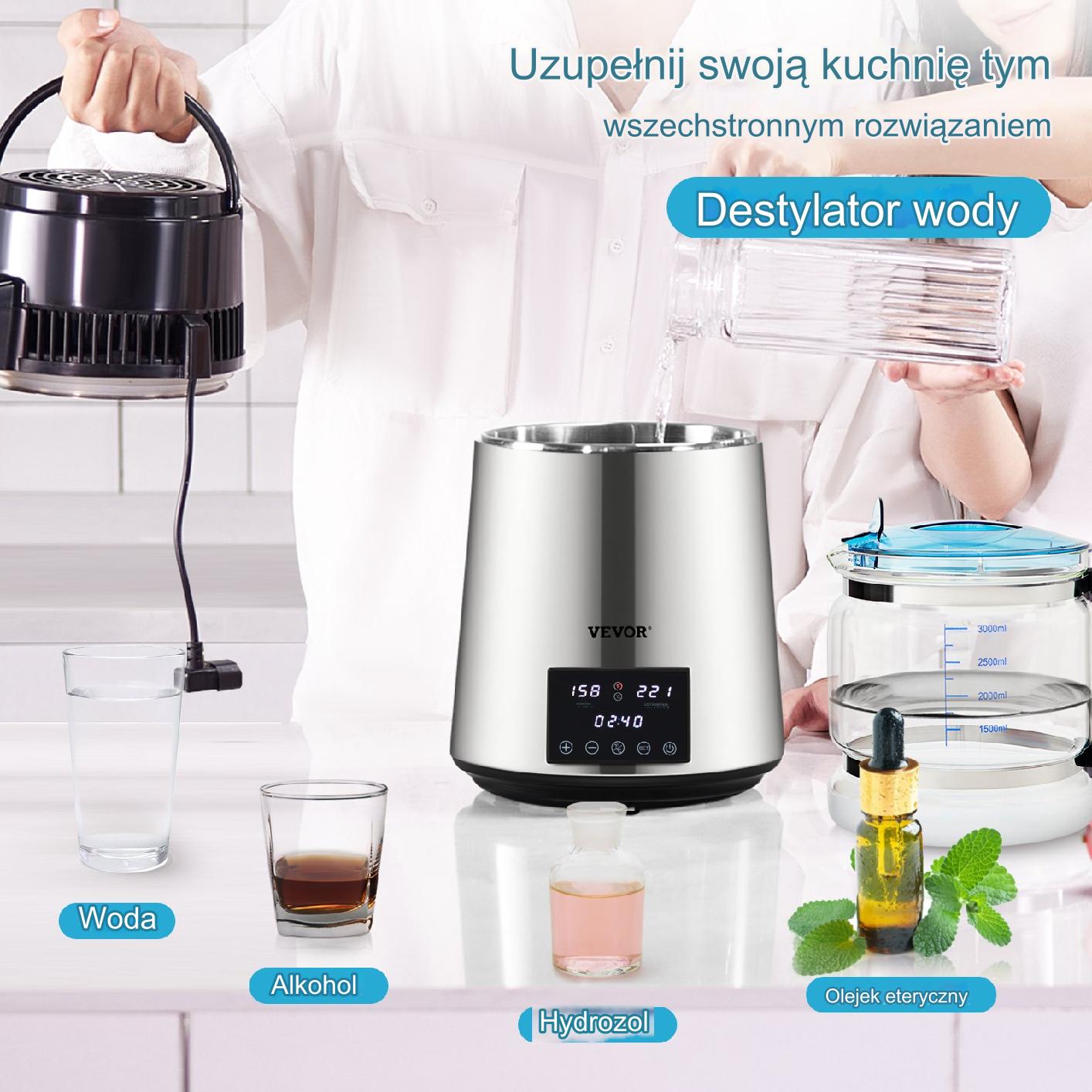 Destylator destylarka wody 4 l mocna 1750 W zestaw dzbanek filtr inox pro - obrazek 7