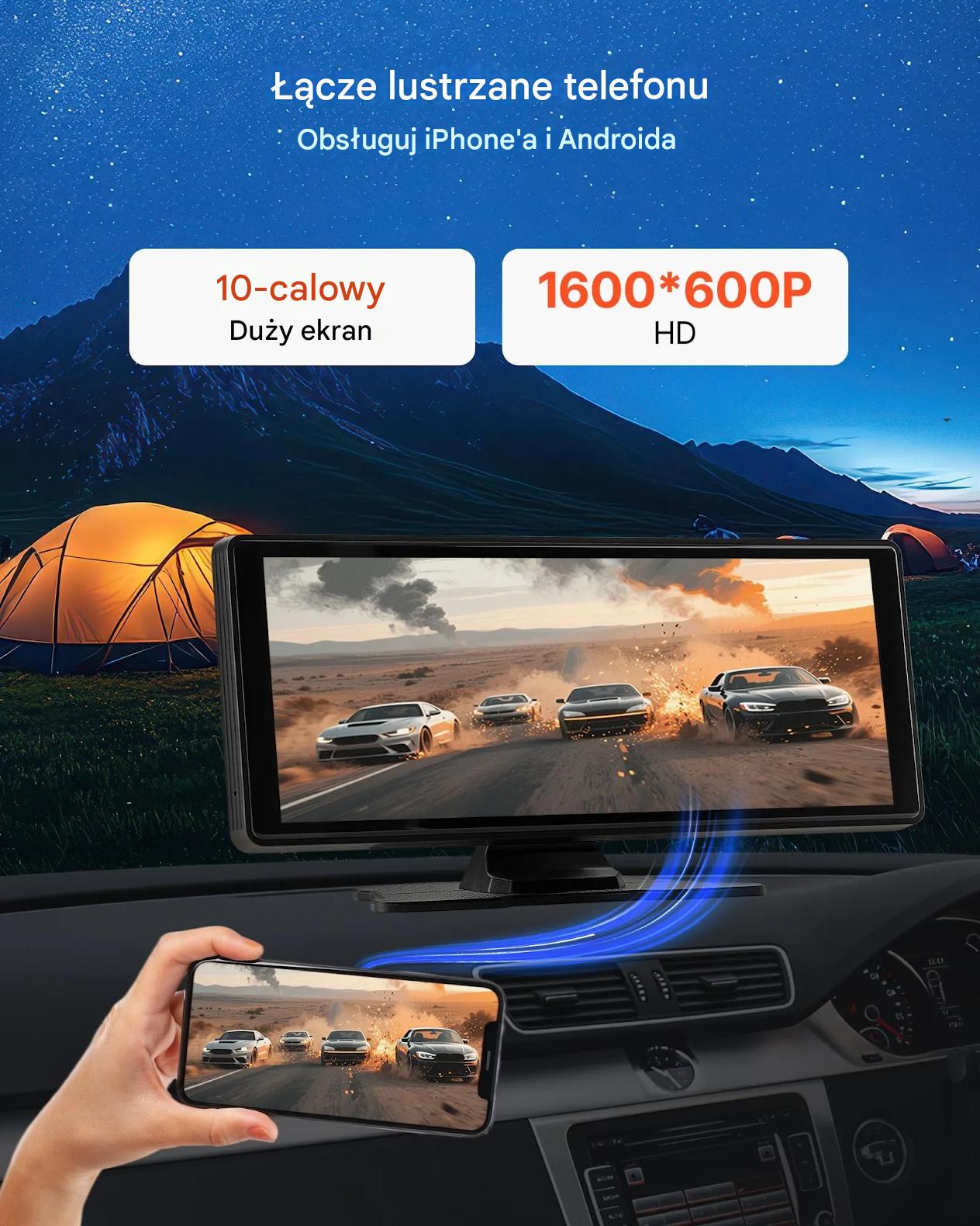 Ekran CarPlay/Android Auto 10″ dotykowy BT GPS z voice control do auta - obrazek 6