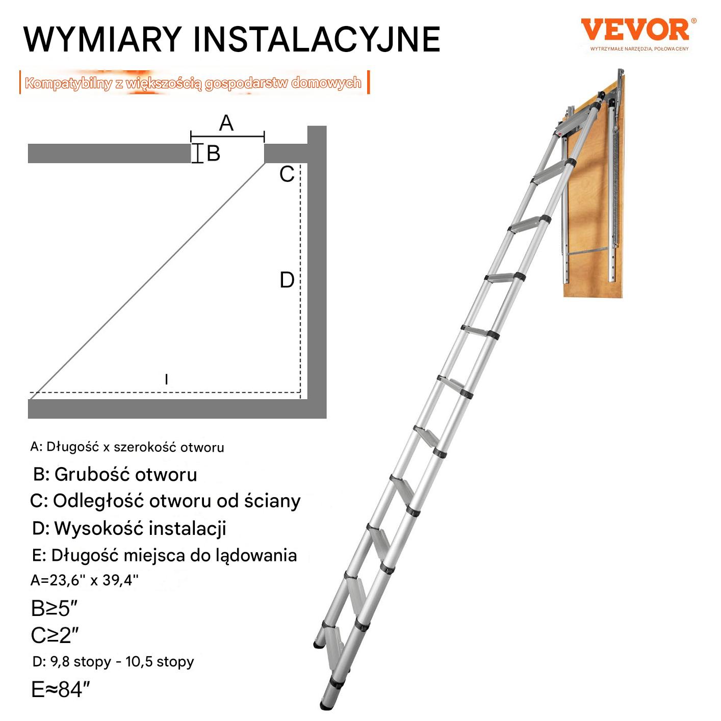 Drabinka Strychowa Teleskopowa Schody 100x60cm Udźwig 159kg - obrazek 2