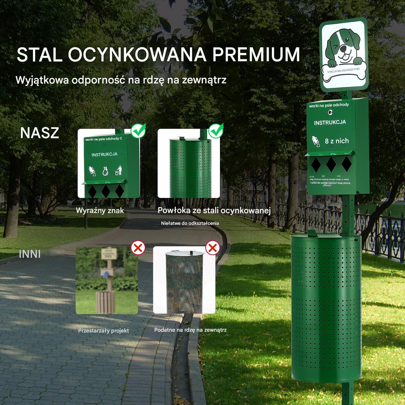 Kosz na psie odchody 43L z 650 workami dozownik montaż w ziemi do ogrodu - obrazek 7