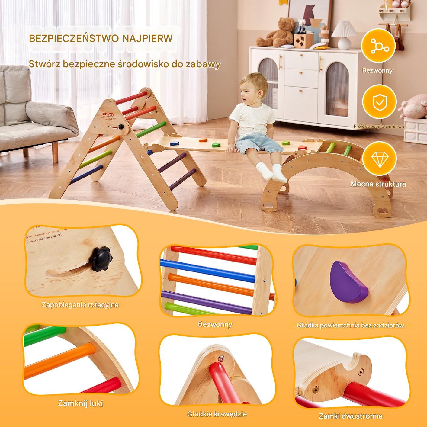 Drewniany Domowy Plac Zabaw Zestaw Wspinaczkowy dla dzieci 5w1 - obrazek 4