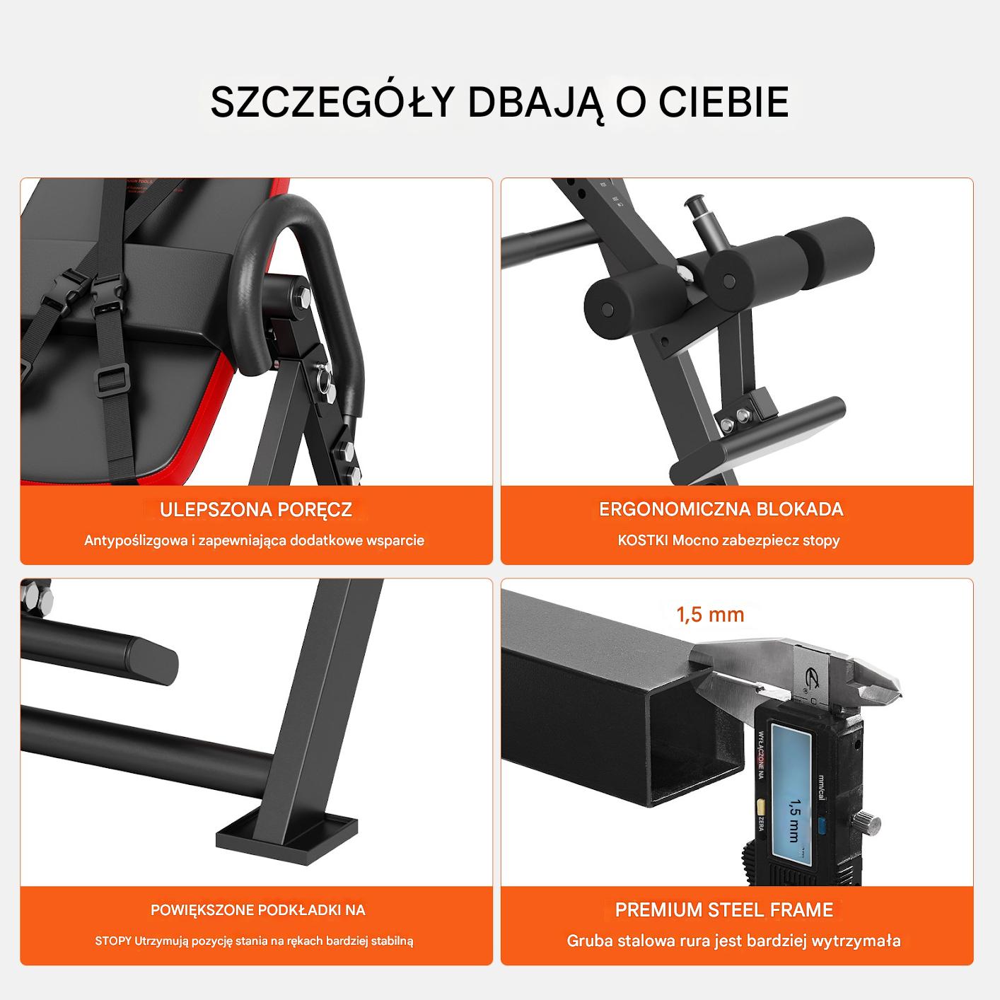 Czerwona Ławka do Ćwiczeń Inwersyjnych i Siłowych – Składana - obrazek 6