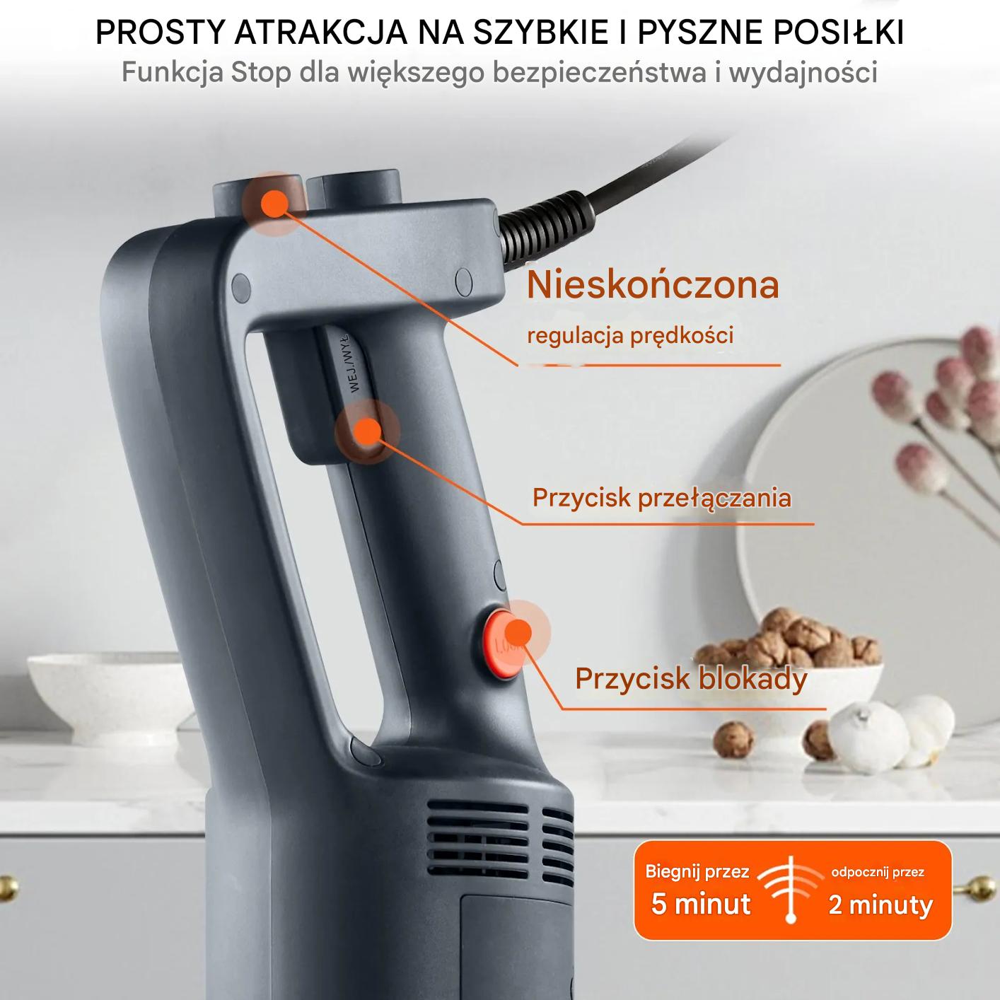 Blender ręczny 750W stal nierdzewna regulacja prędkości zupa smoothie - obrazek 3