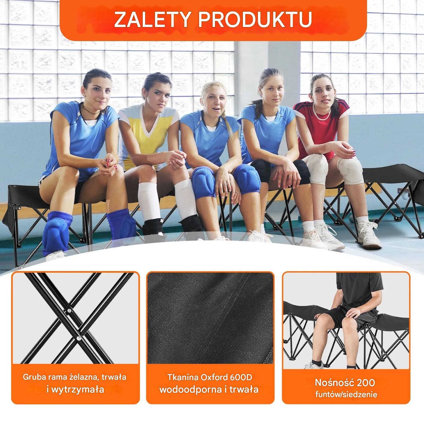 Ławka krzesła składane przenośna 6-osobowa z torbą kieszenie boisko - obrazek 7