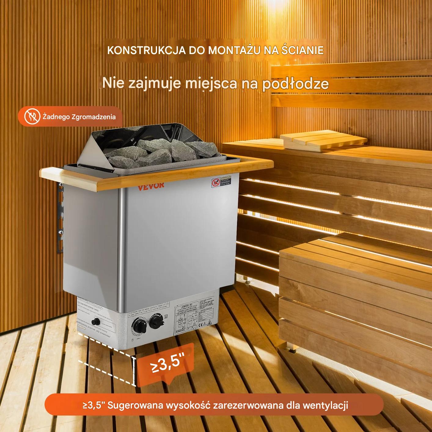 Piec do sauny 8kW elektryczny 400V z timerem stal nierdzewna do SPA - obrazek 7