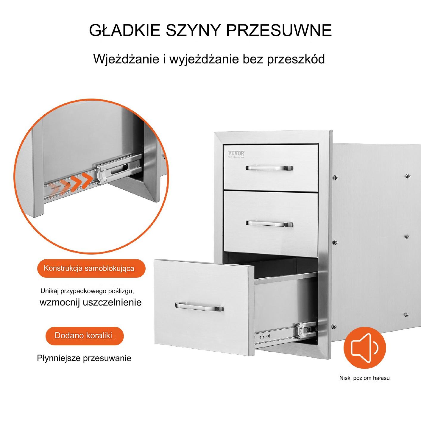 Szuflady BBQ 3x stal nierdzewna 45x58x58 cm z uchwytem chromowanym - obrazek 5