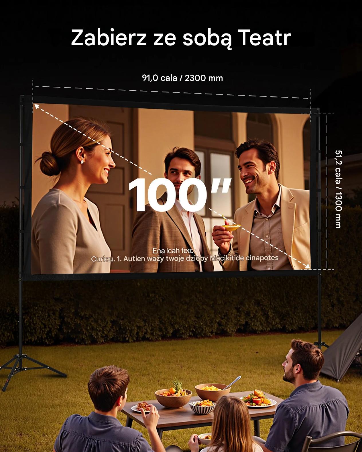 Ekran projekcyjny 100 cali z statywem 16:9 4K kino domowe plener - obrazek 4