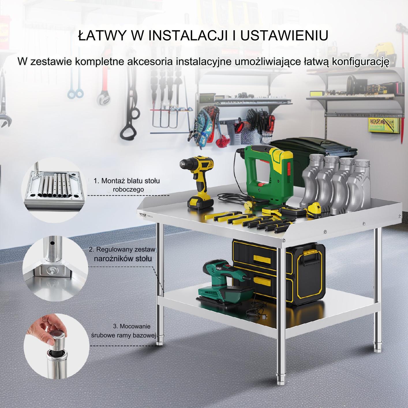 Stół gastronomiczny nierdzewny 76x91cm blat roboczy wolnostojący do baru - obrazek 4