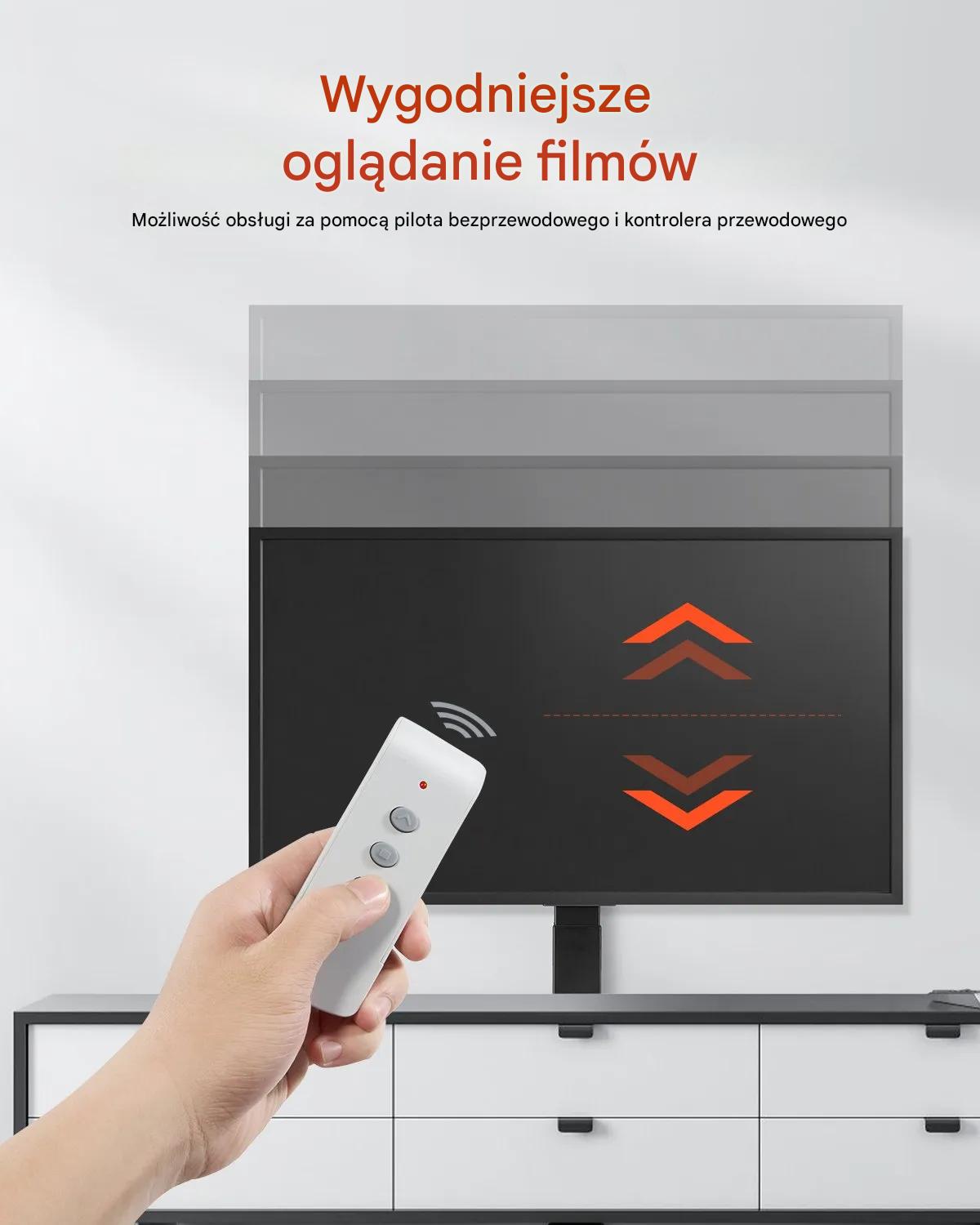 Uchwyt TV podłogowy 32–55" elektryczny lift stand regulowany z pilotem - obrazek 6