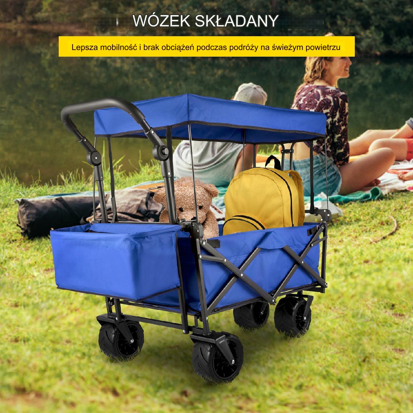 Wózek turystyczny plażowy kempingowy ogrodowy składany kieszenie 100 kg - obrazek 7