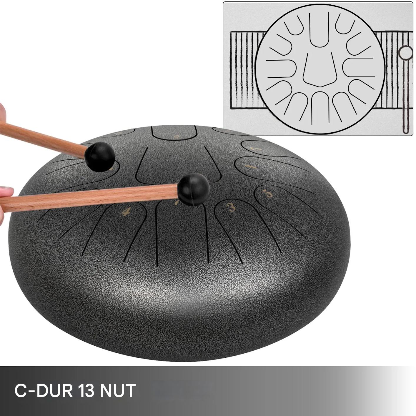 Bęben stalowy 13 tonów tongue drum z pałeczkami - instrument relaksacyjny - obrazek 6