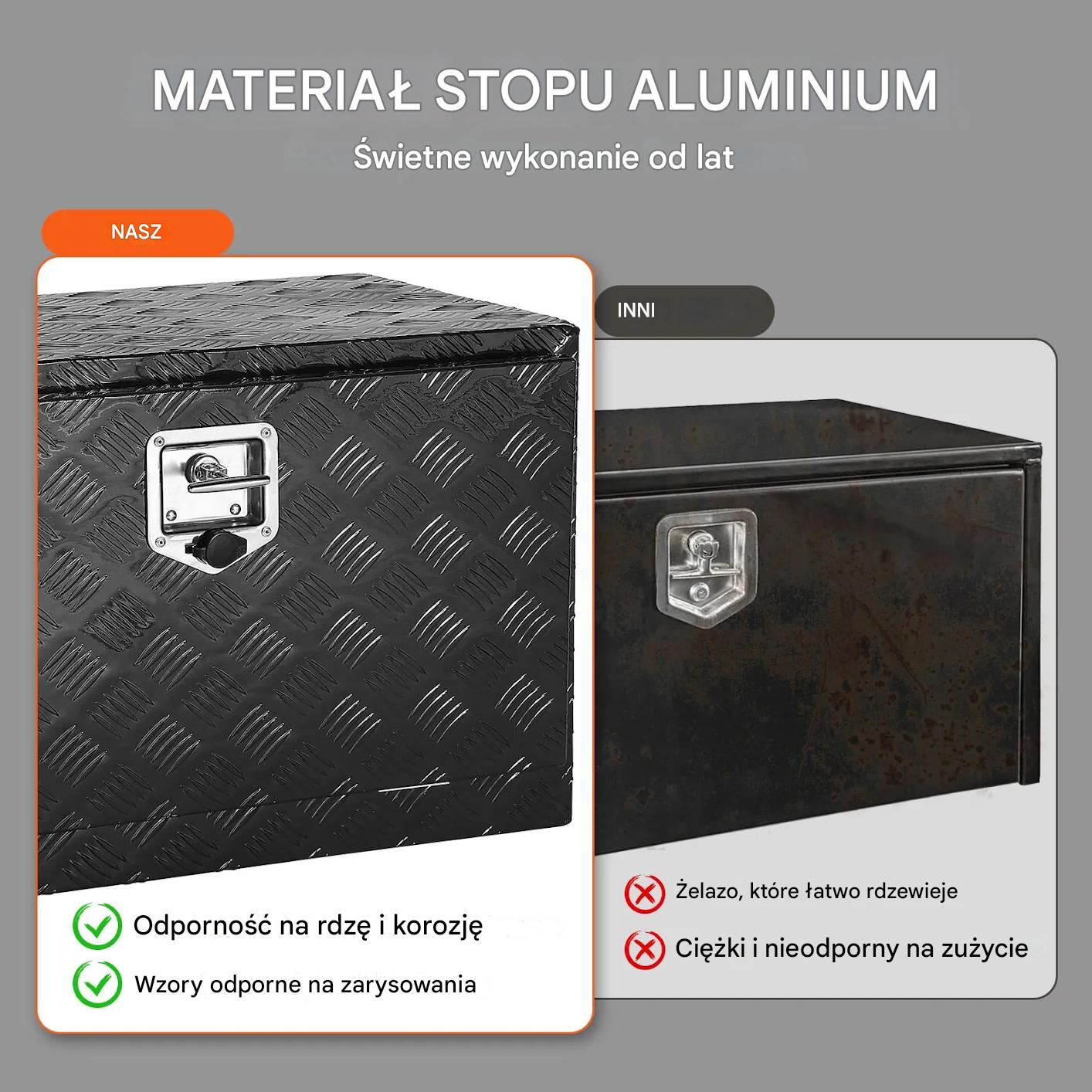 Skrzynia narzędziowa podwoziowa aluminiowa 91×45×43cm wodoodporna zamek - obrazek 5