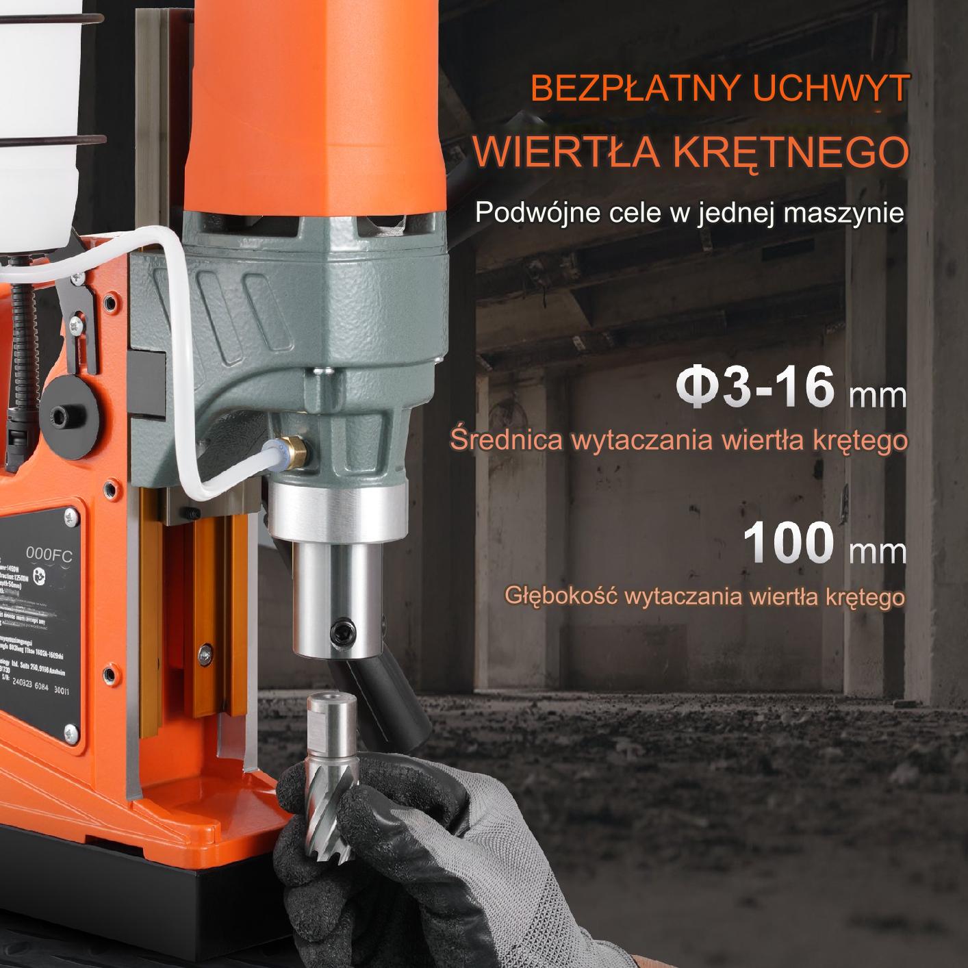 Wiertarka magnetyczna 1450W 12500N 850RPM 11 koronek w zestawie - obrazek 3