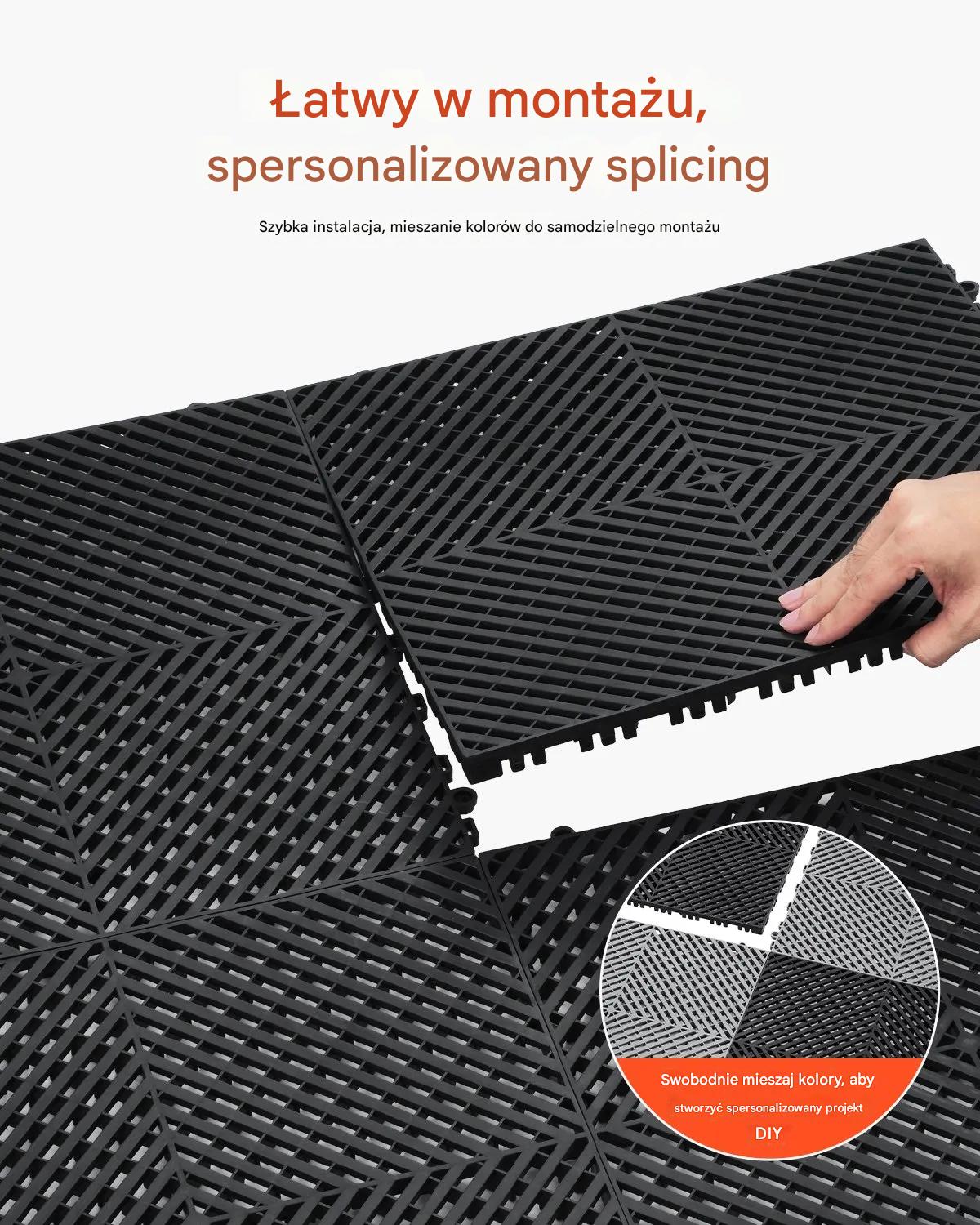Mata drenażowa modułowa 41x41cm antypoślizgowa PP 24szt garaż ogród czarna - obrazek 6